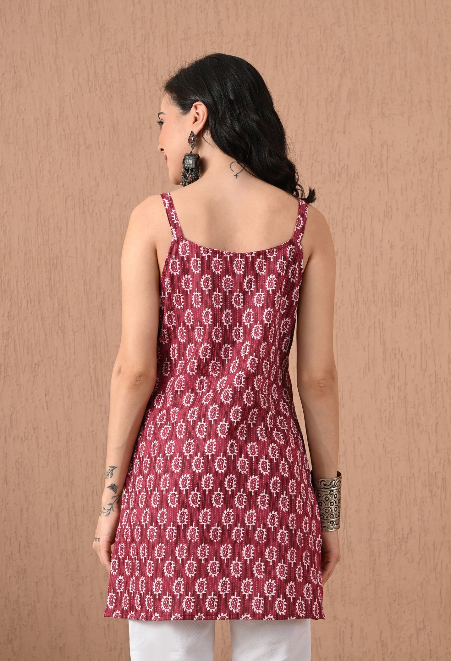 Stylish Maroon Printed Short kurti for casual wear