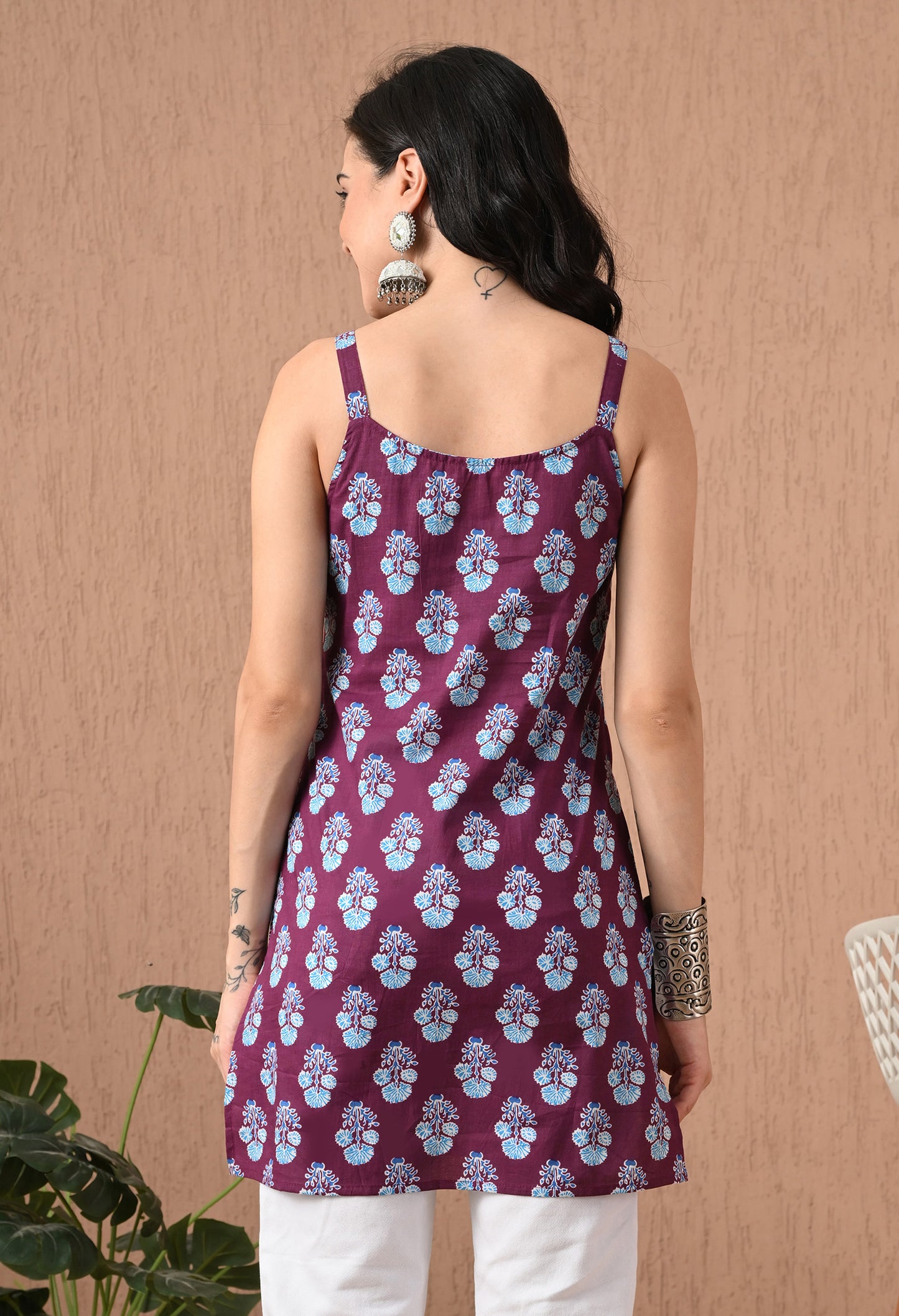Floral Printed Square Neck Pure Cotton Kurti