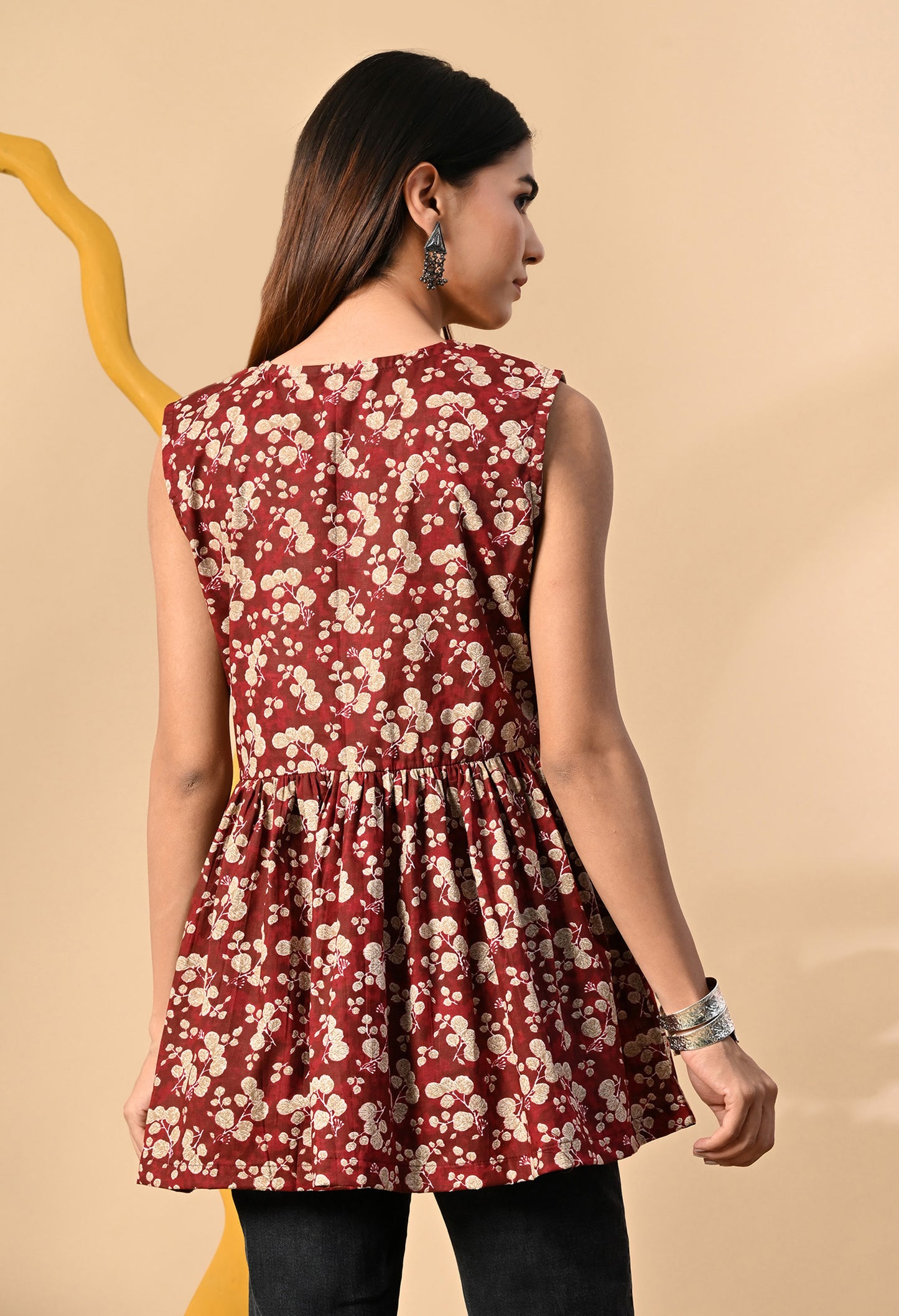 Floral Printed V-Neck Pure Cotton Anarkali Kurti
