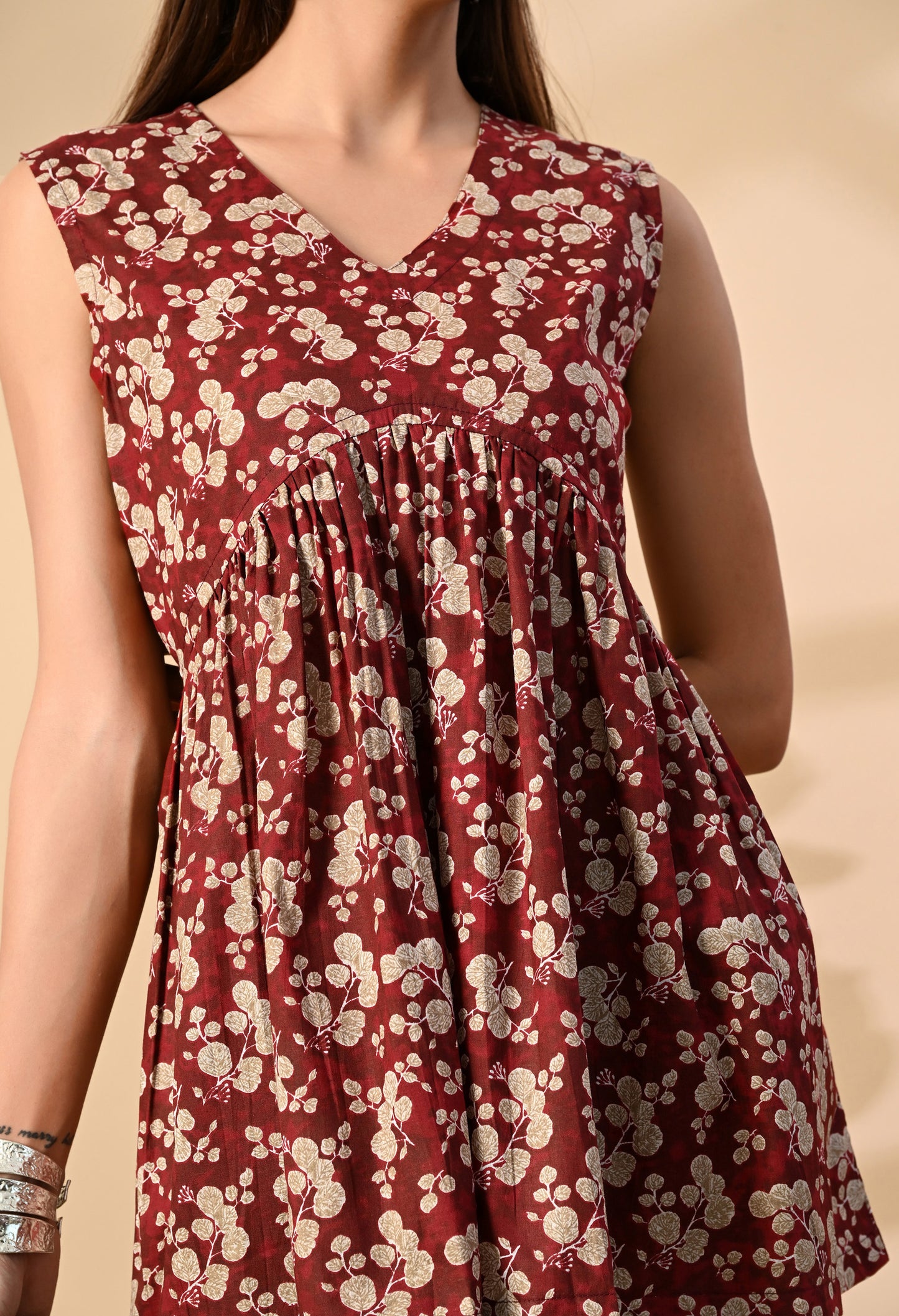 Floral Printed V-Neck Pure Cotton Anarkali Kurti