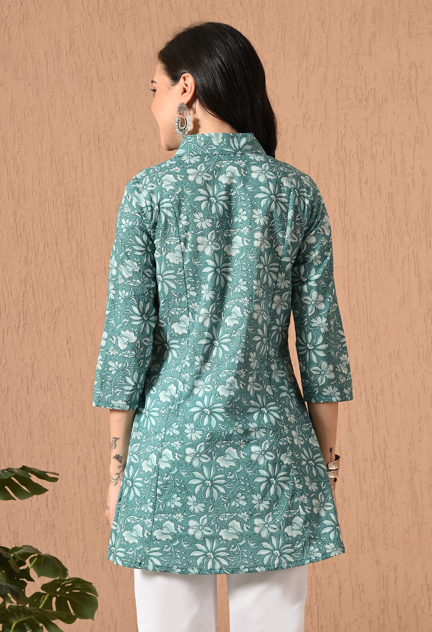 Floral Printed V-Neck Pure Cotton Empire Kurti