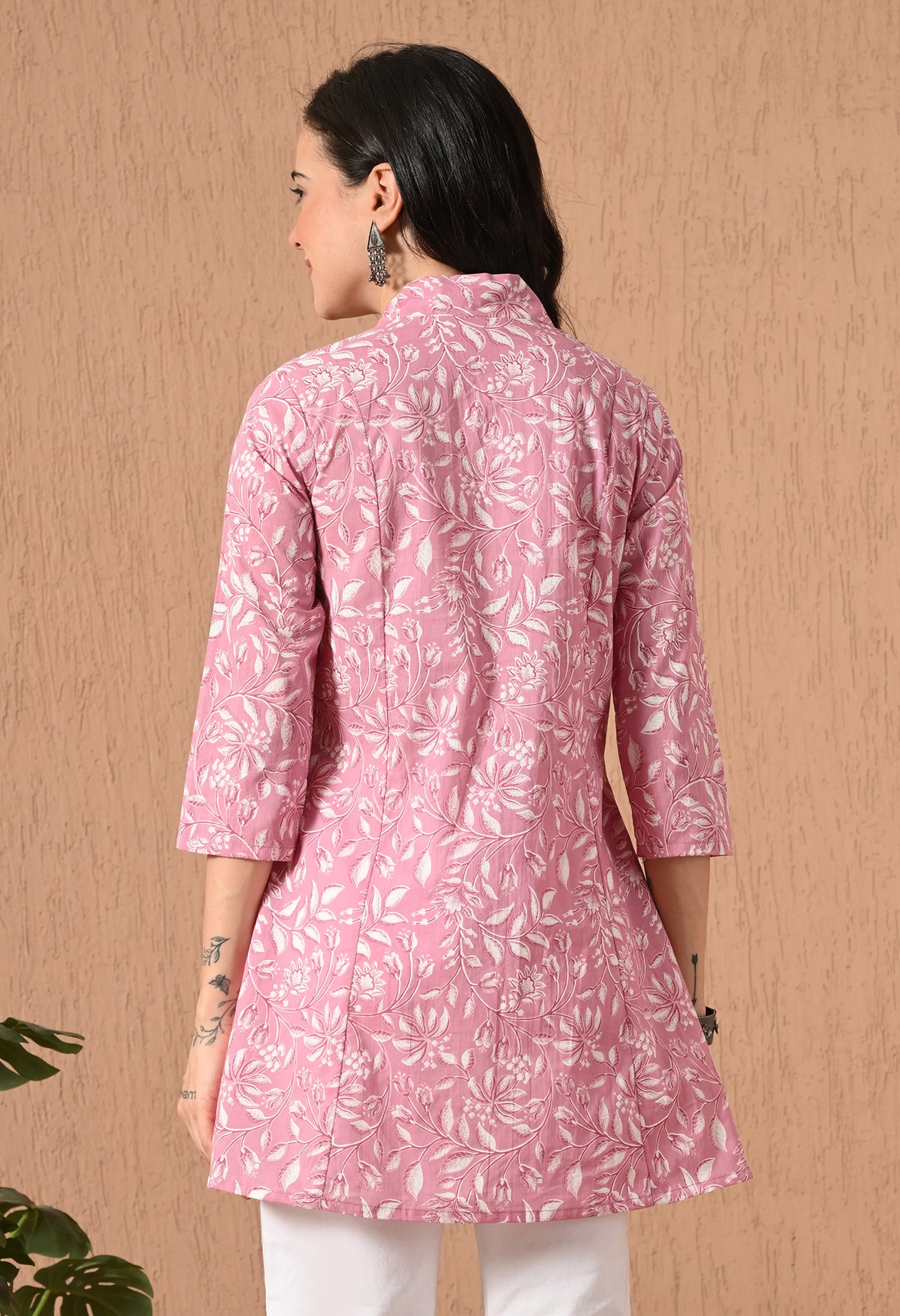 Floral Printed V-Neck Pure Cotton Empire Kurti