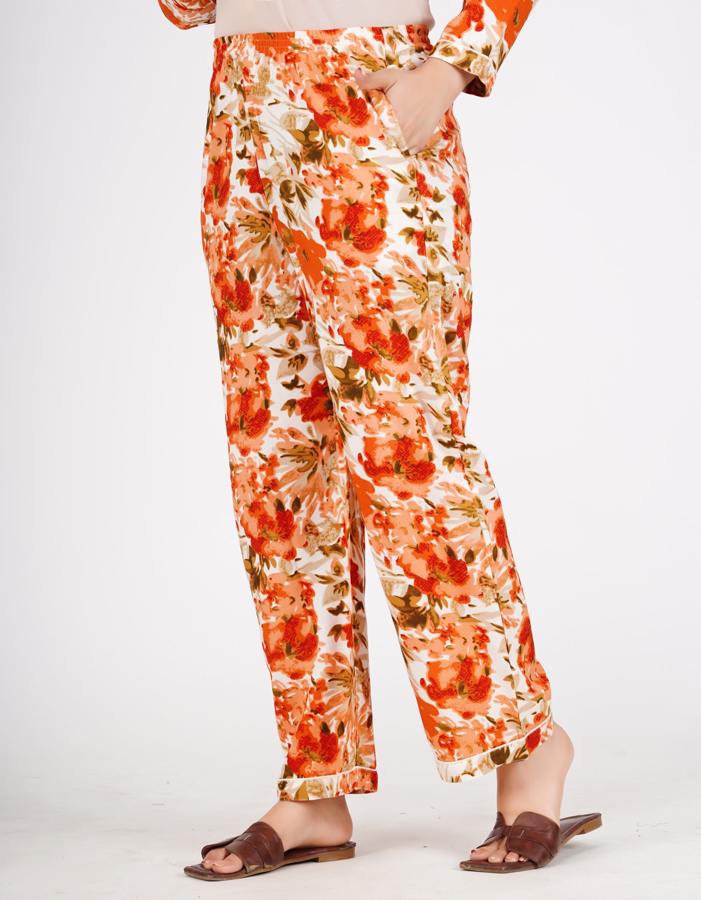 Floral Printed Lapeled Collar Shirt With Pyjama