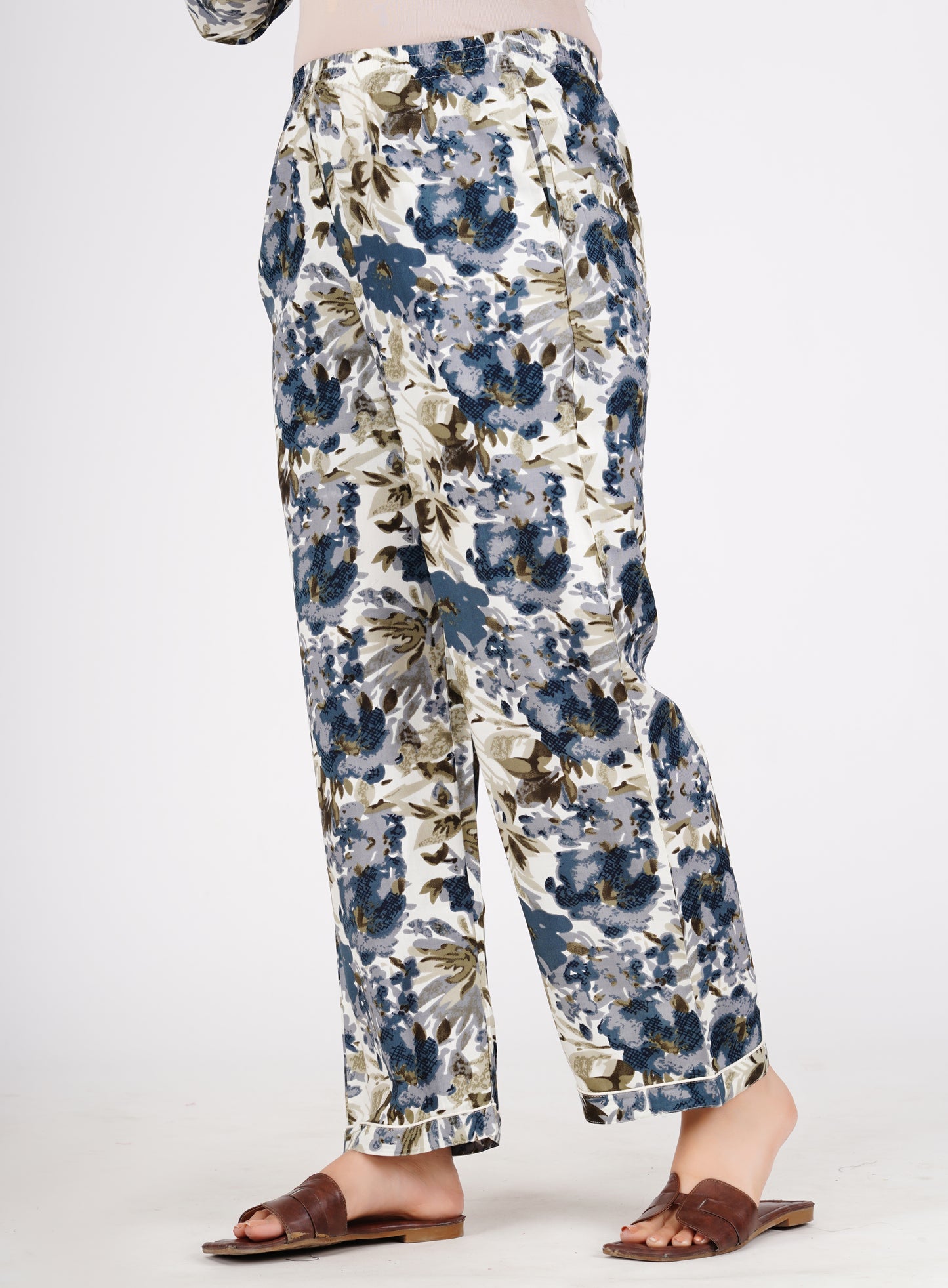 Floral Printed Cotton White Shirt With Pyjama