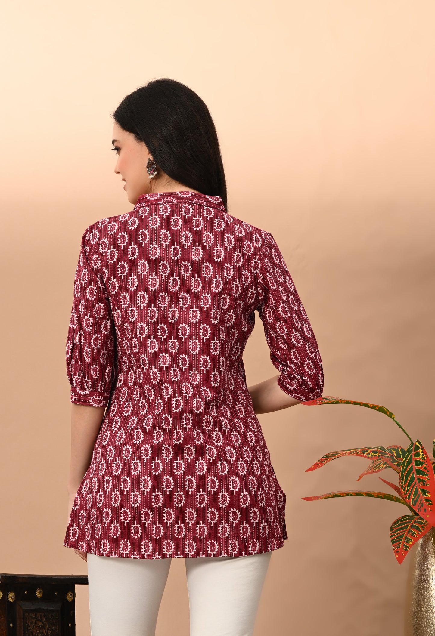 Paisley Printed Shirt Collar Pure Cotton Kurti
