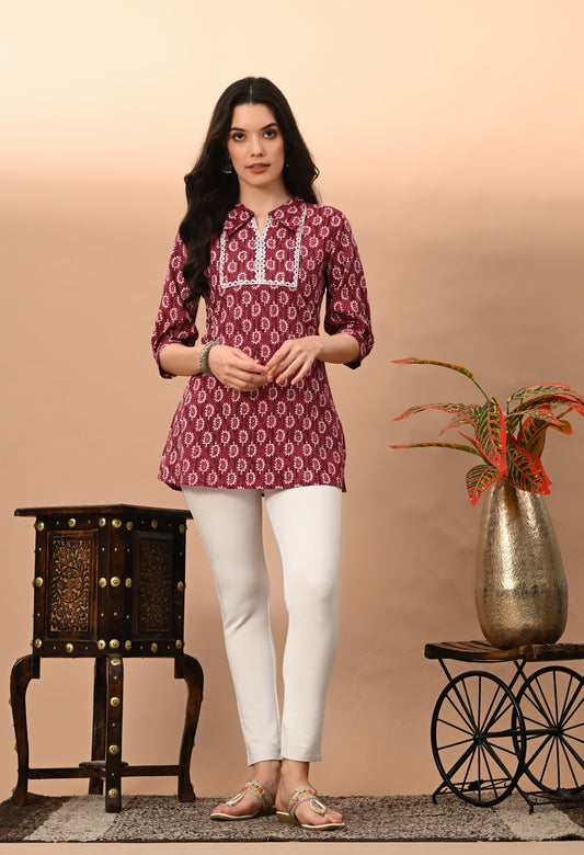 Paisley Printed Shirt Collar Pure Cotton Kurti