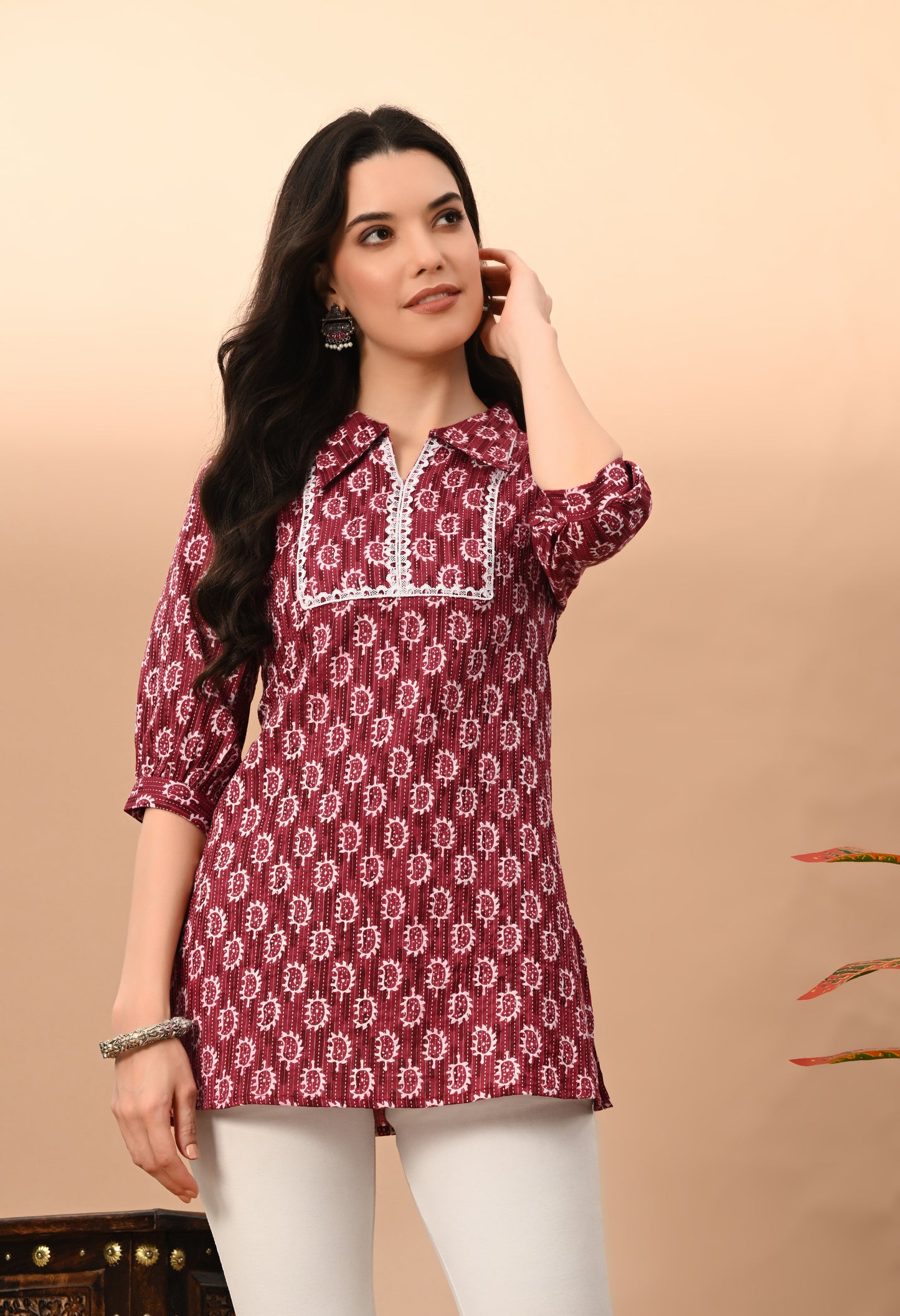 Paisley Printed Shirt Collar Pure Cotton Kurti
