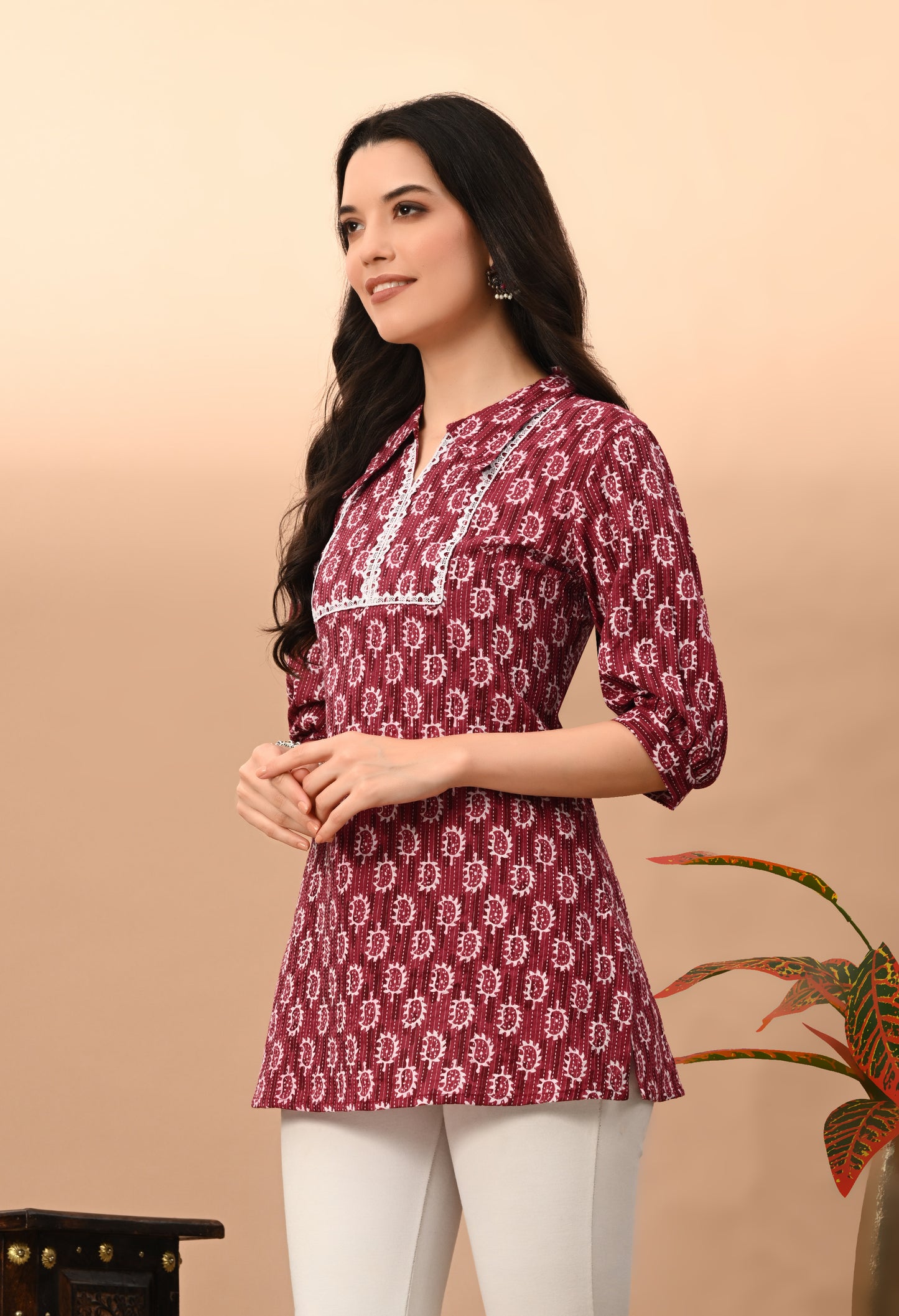 Paisley Printed Shirt Collar Pure Cotton Kurti