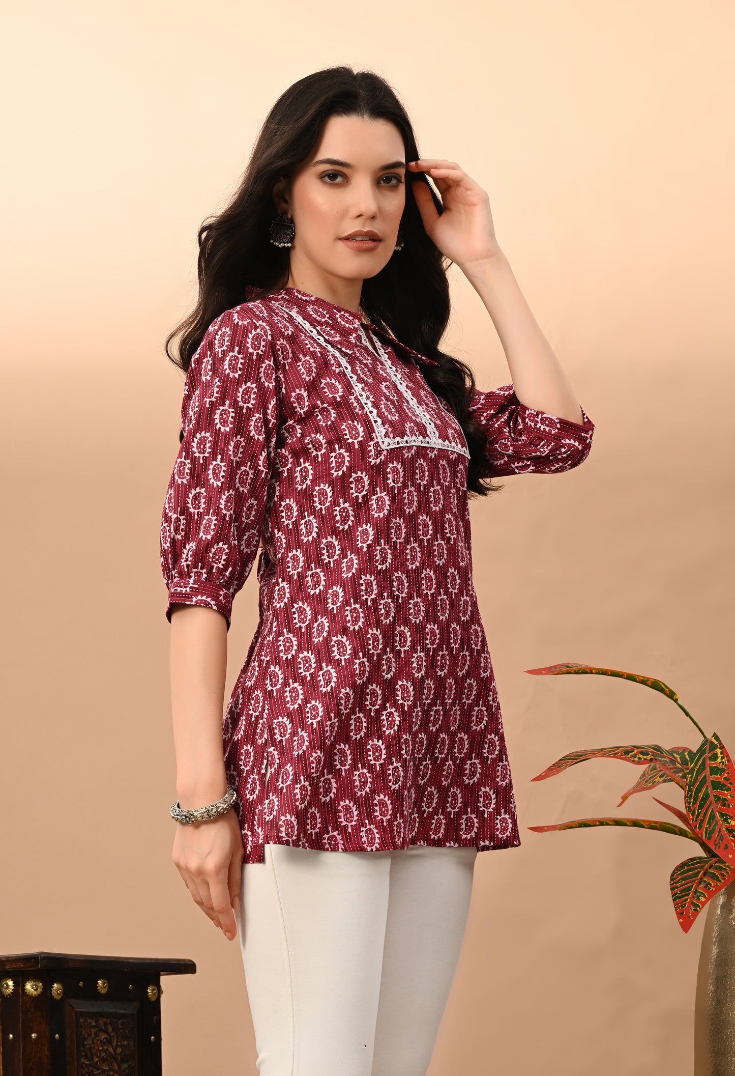 Paisley Printed Shirt Collar Pure Cotton Kurti