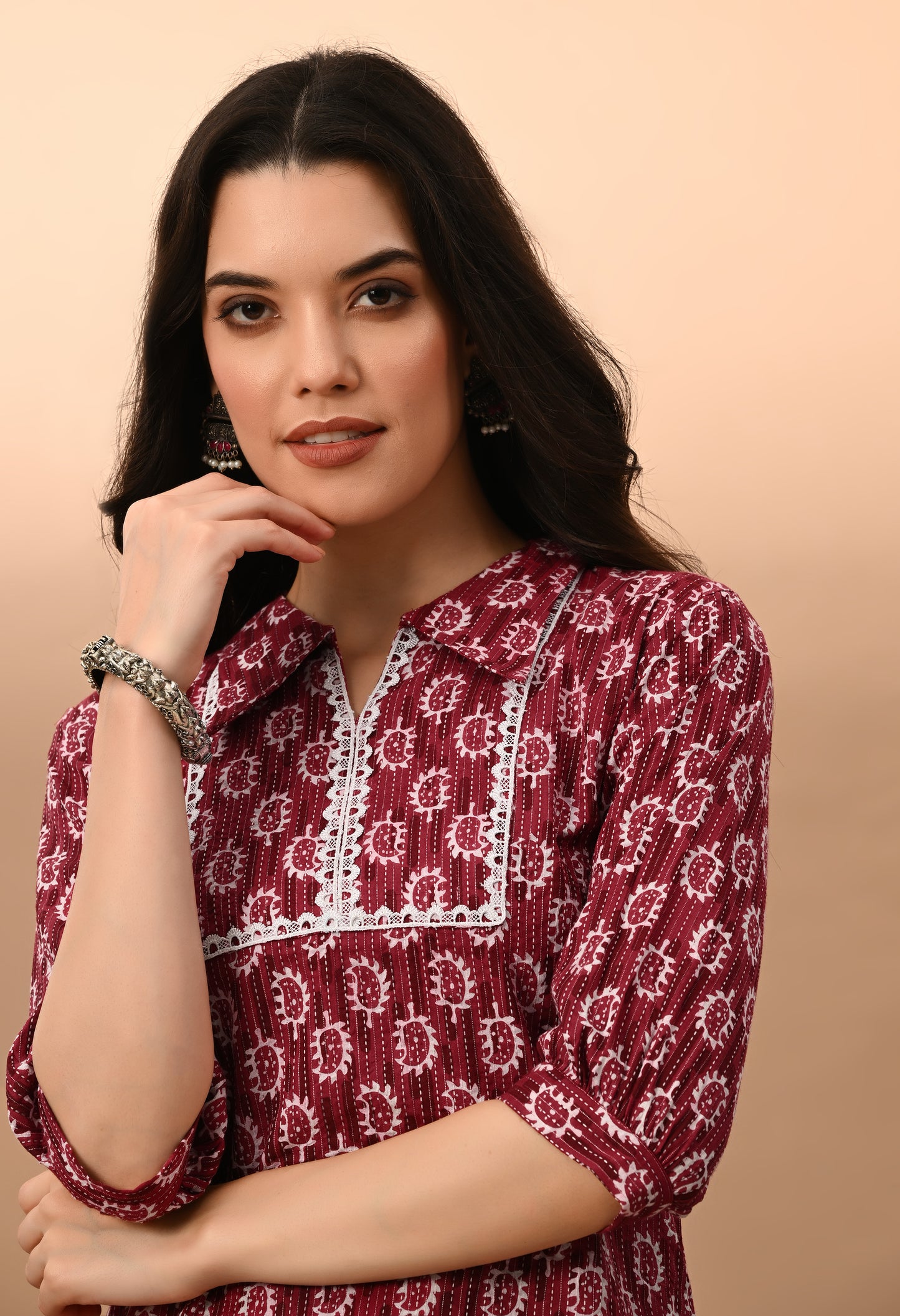Paisley Printed Shirt Collar Pure Cotton Kurti