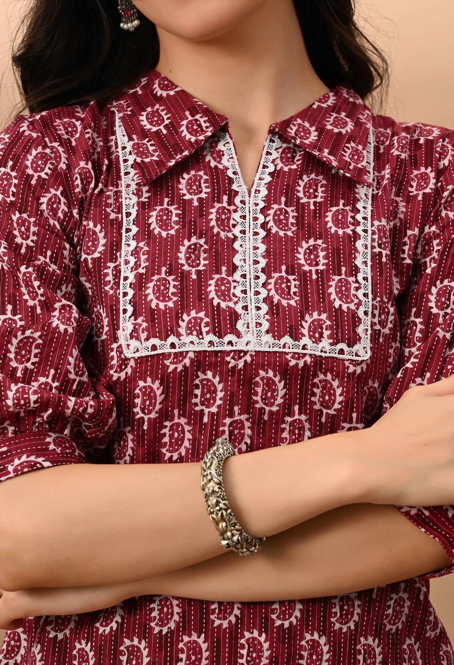 Paisley Printed Shirt Collar Pure Cotton Kurti