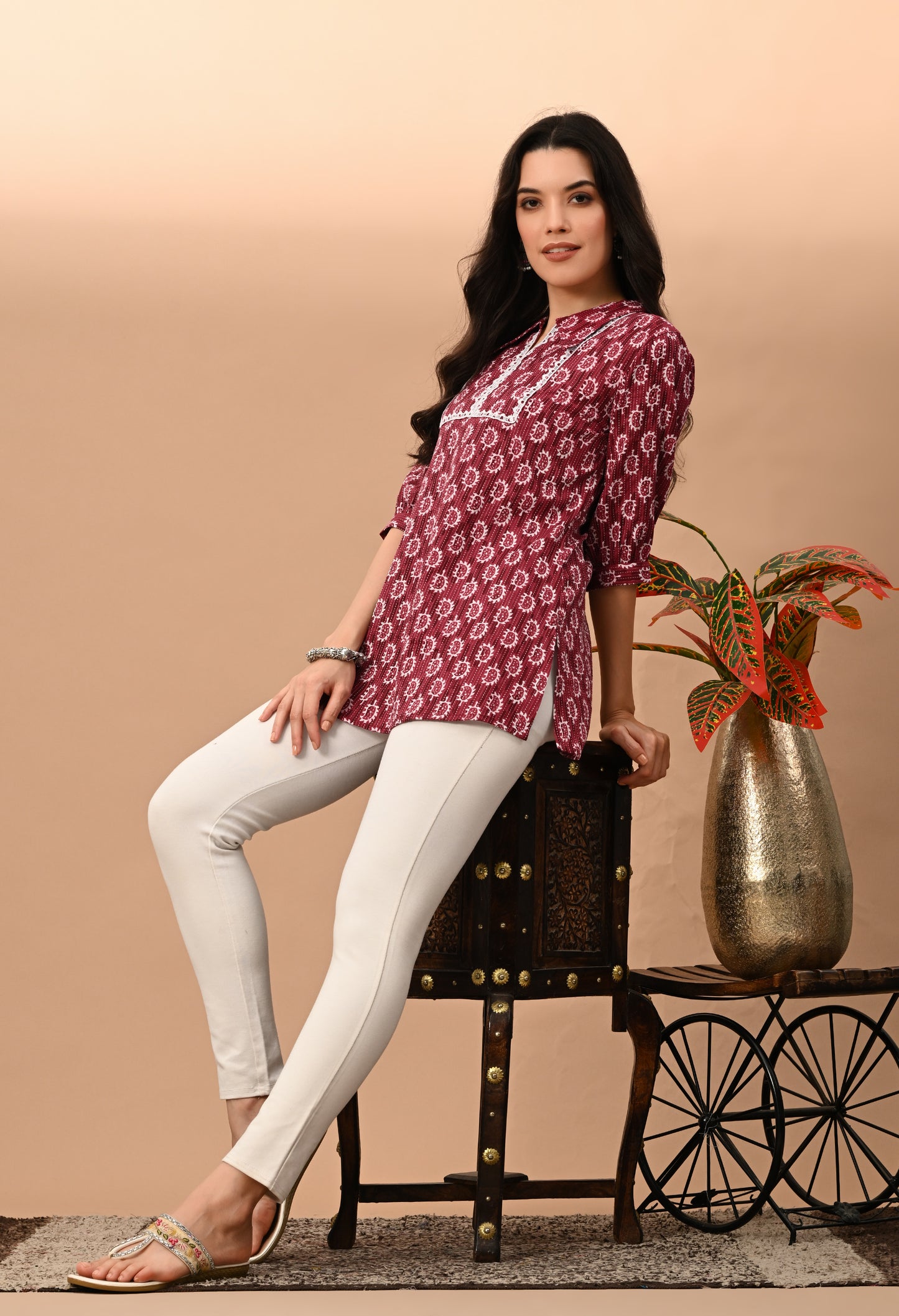 Paisley Printed Shirt Collar Pure Cotton Kurti