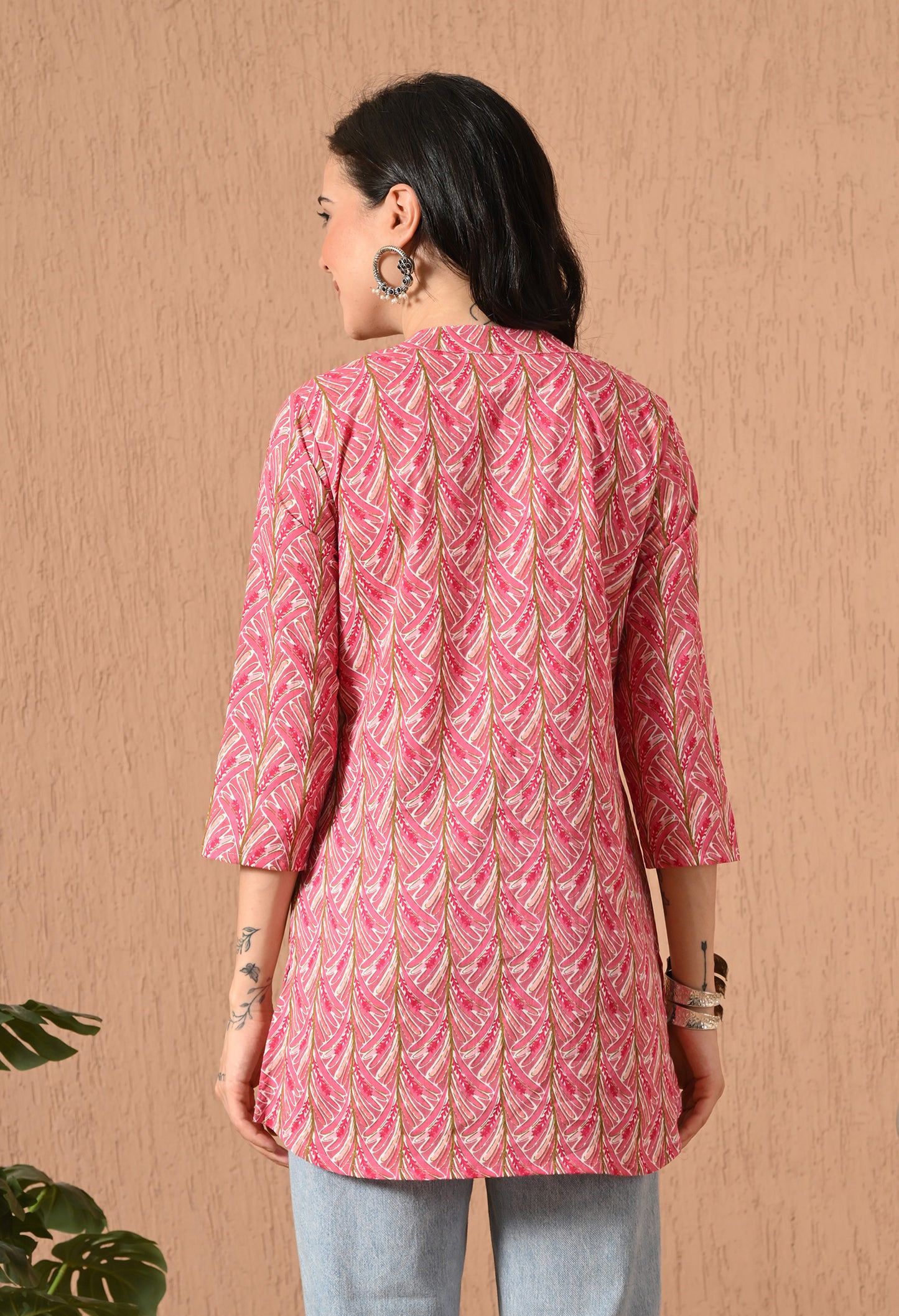 Floral Printed Mandarin Collar Pure Cotton Kurti