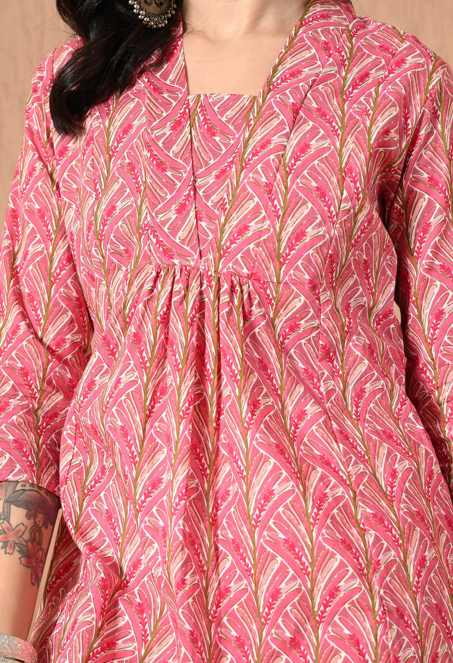 Floral Printed V-Neck Pure Cotton Kurti