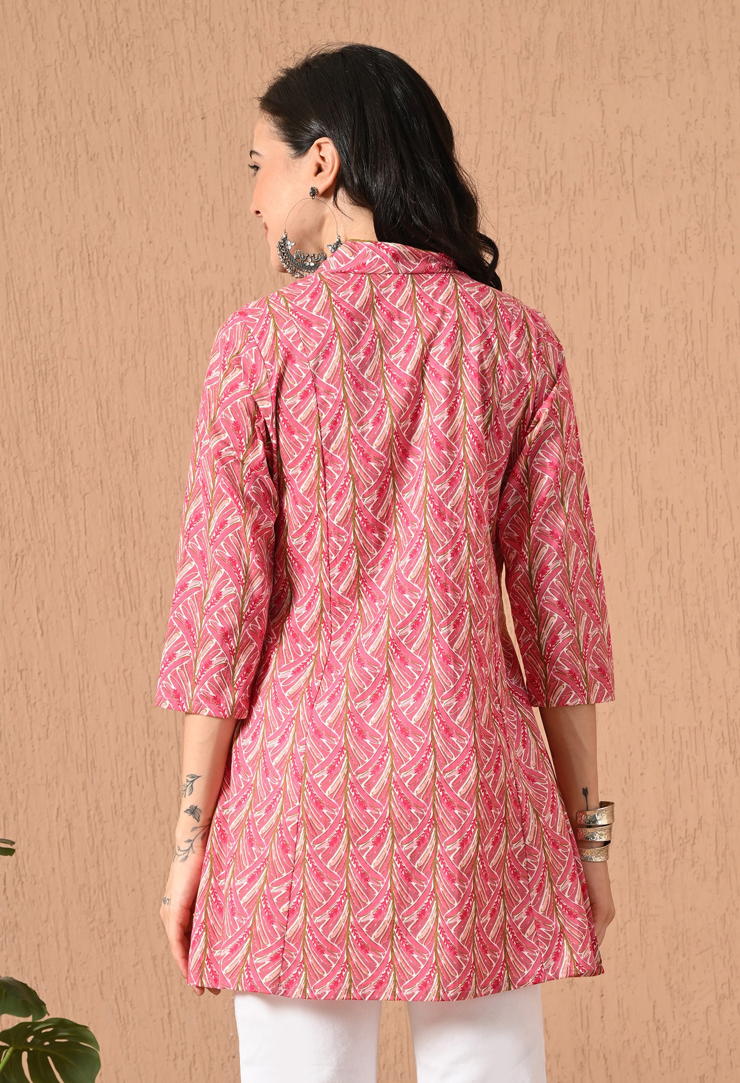Floral Printed V-Neck Pure Cotton Kurti
