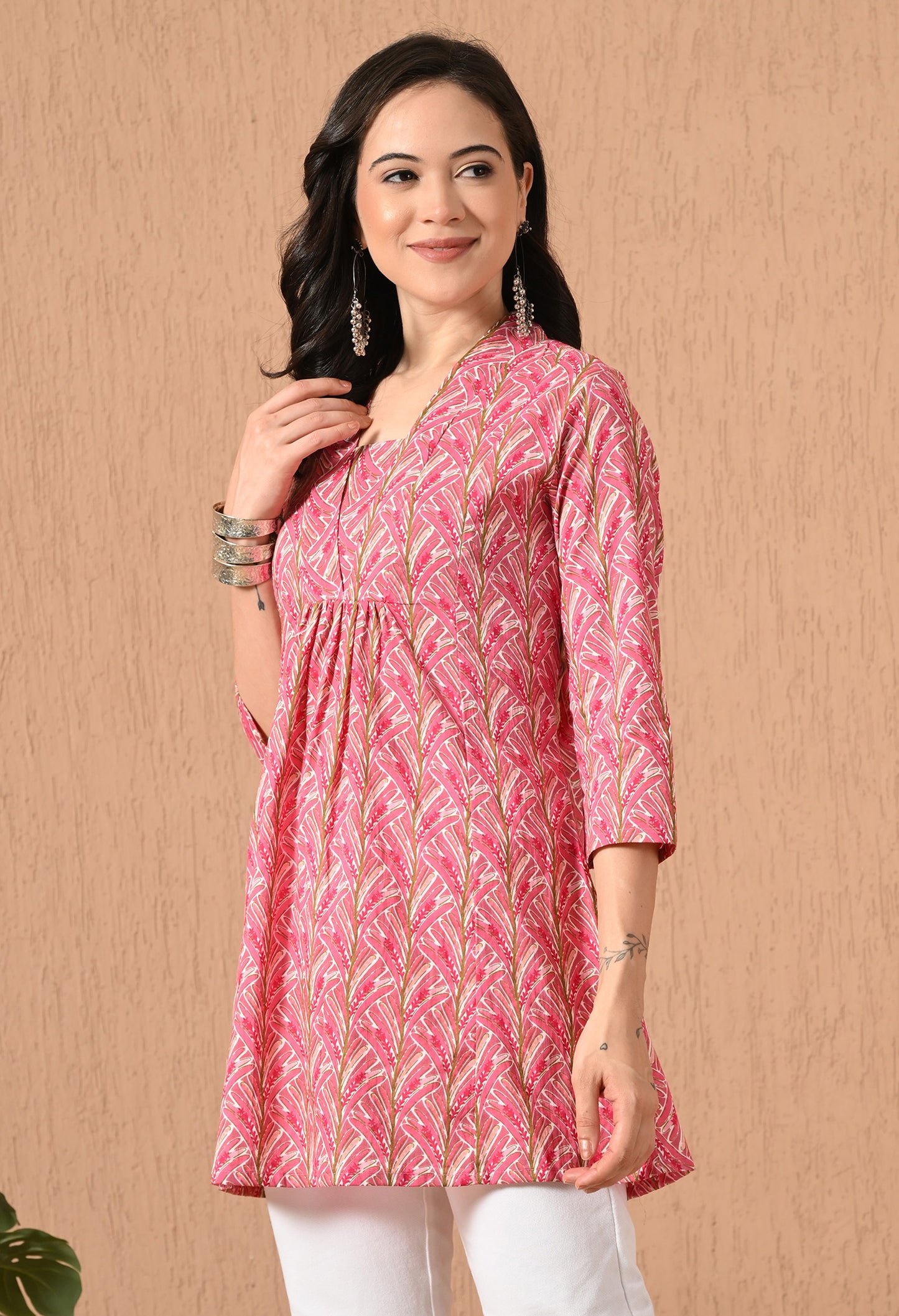 Floral Printed V-Neck Pure Cotton Kurti