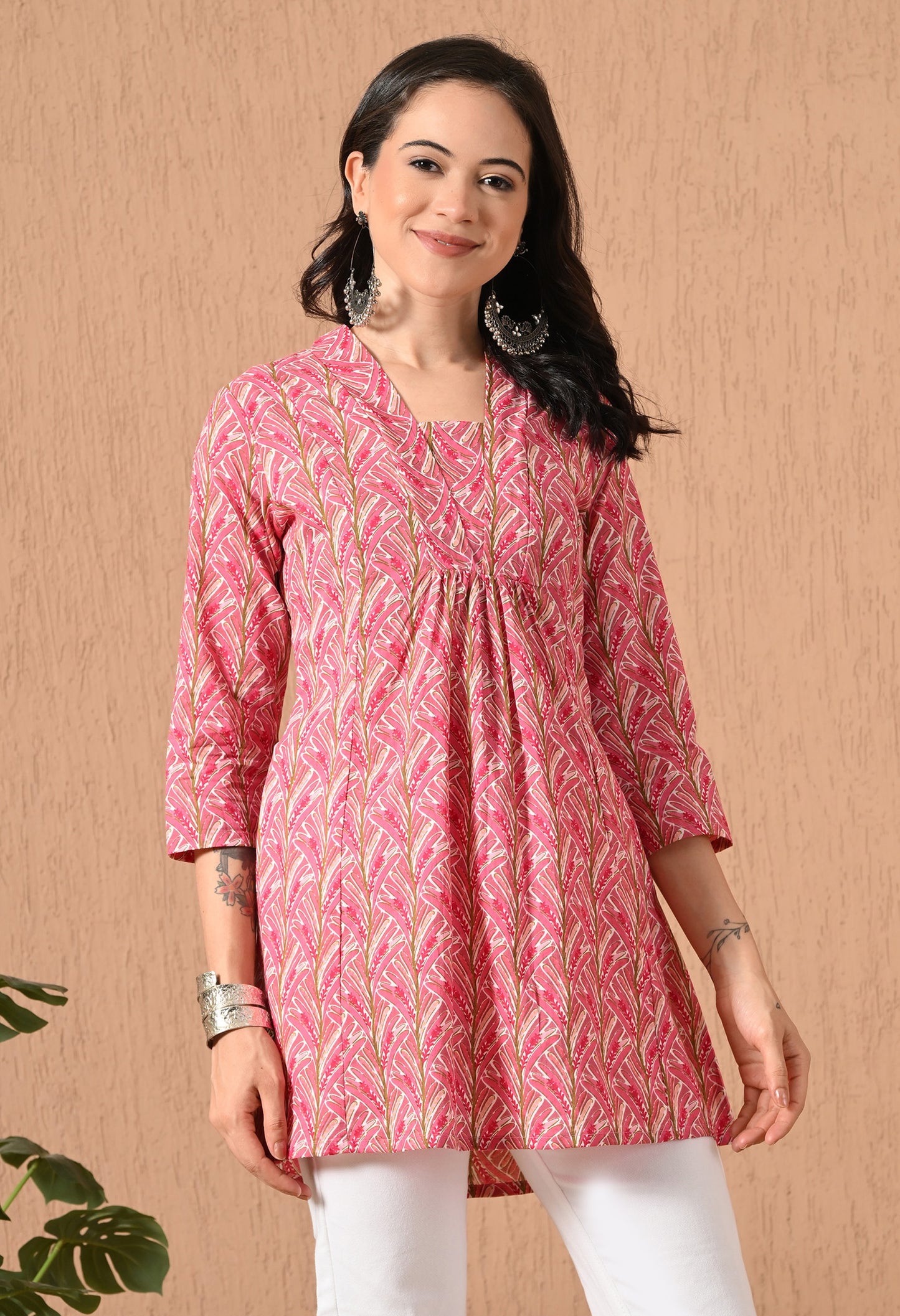 Floral Printed V-Neck Pure Cotton Kurti