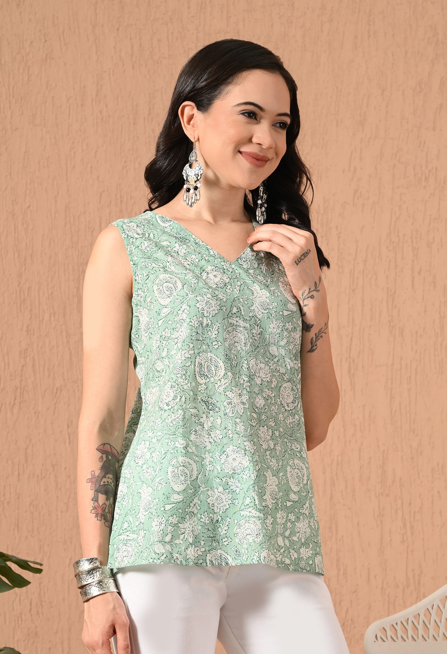 Chevron Printed Boat Neck Pure Cotton Kurti