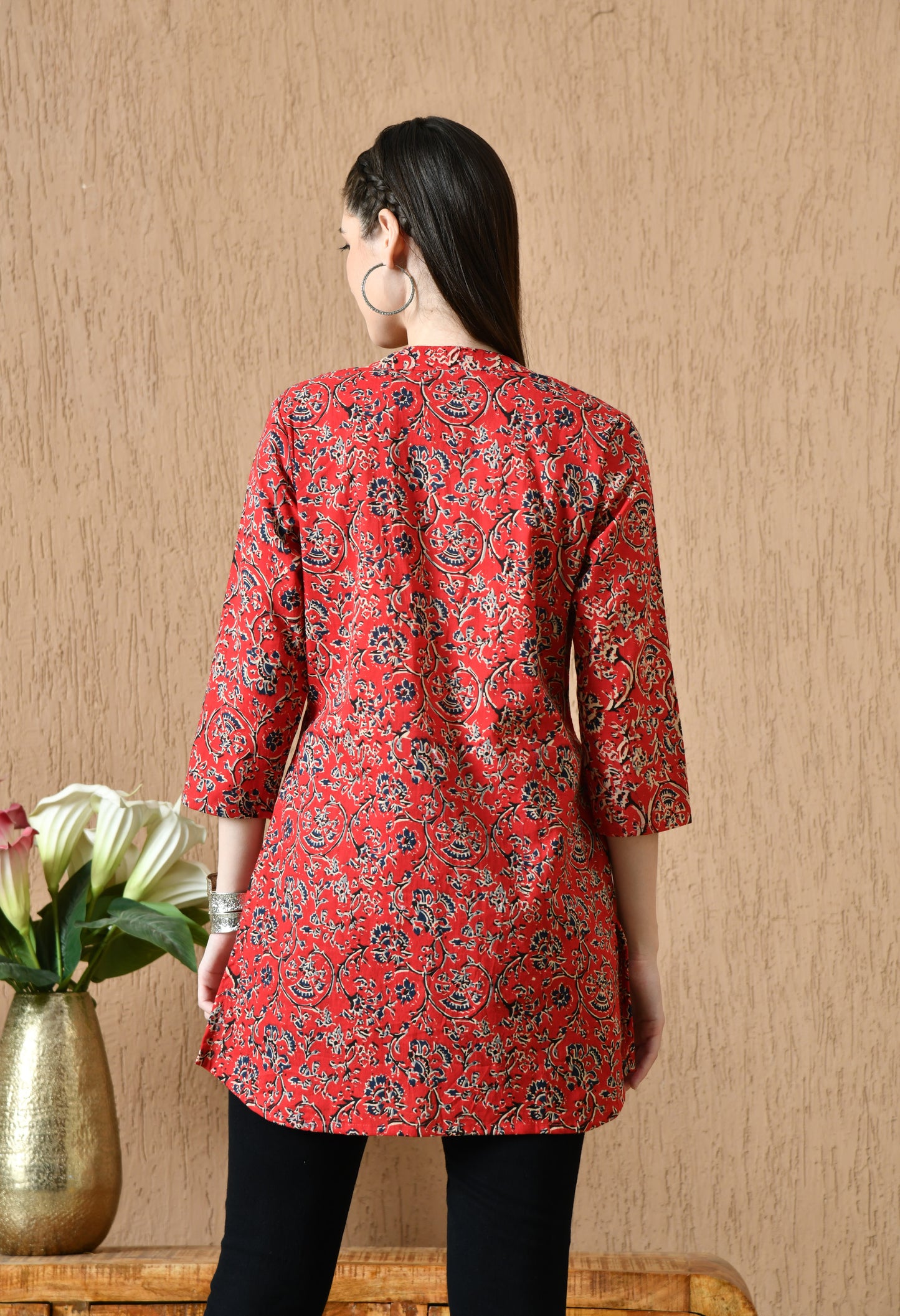 Floral Printed Mandarin Collar Pure Cotton Kurti