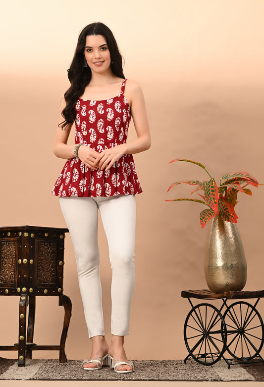 Paisley Printed Pure Cotton Anarkali Kurti