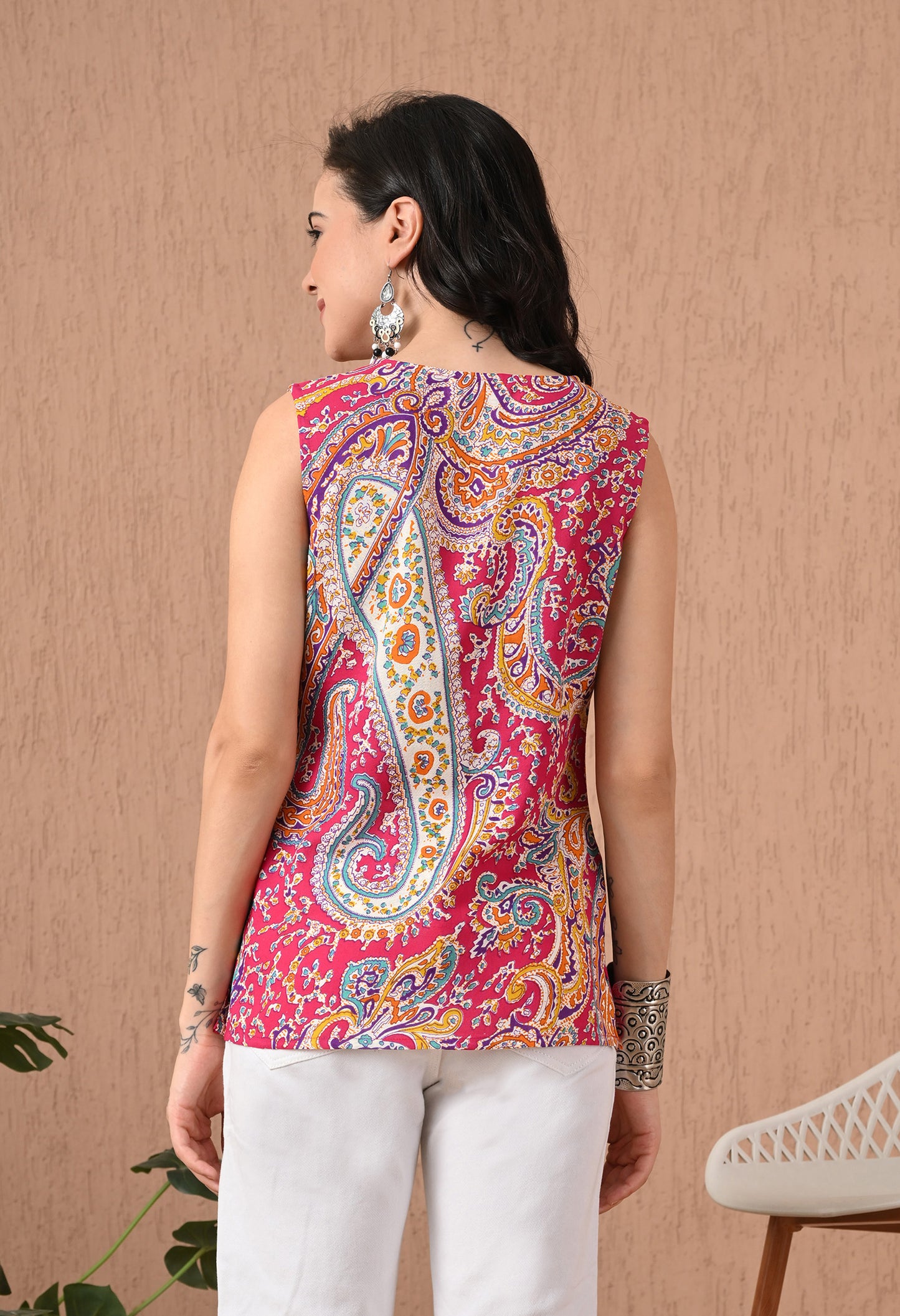 Paisley Printed V-Neck Pure Cotton Kurti