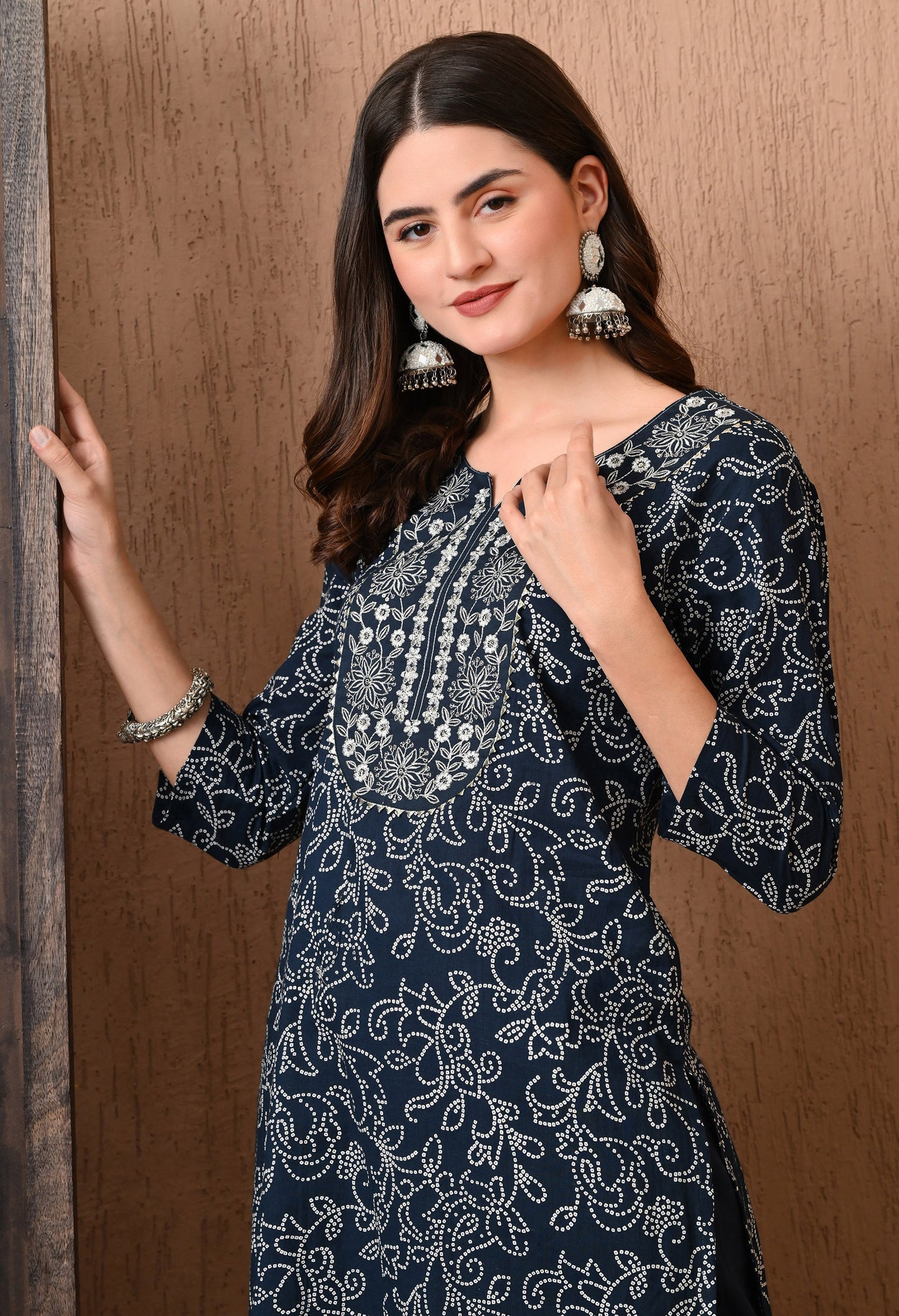 Bandhani Printed Notch Neck Pure Cotton Kurta Set With Dupatta