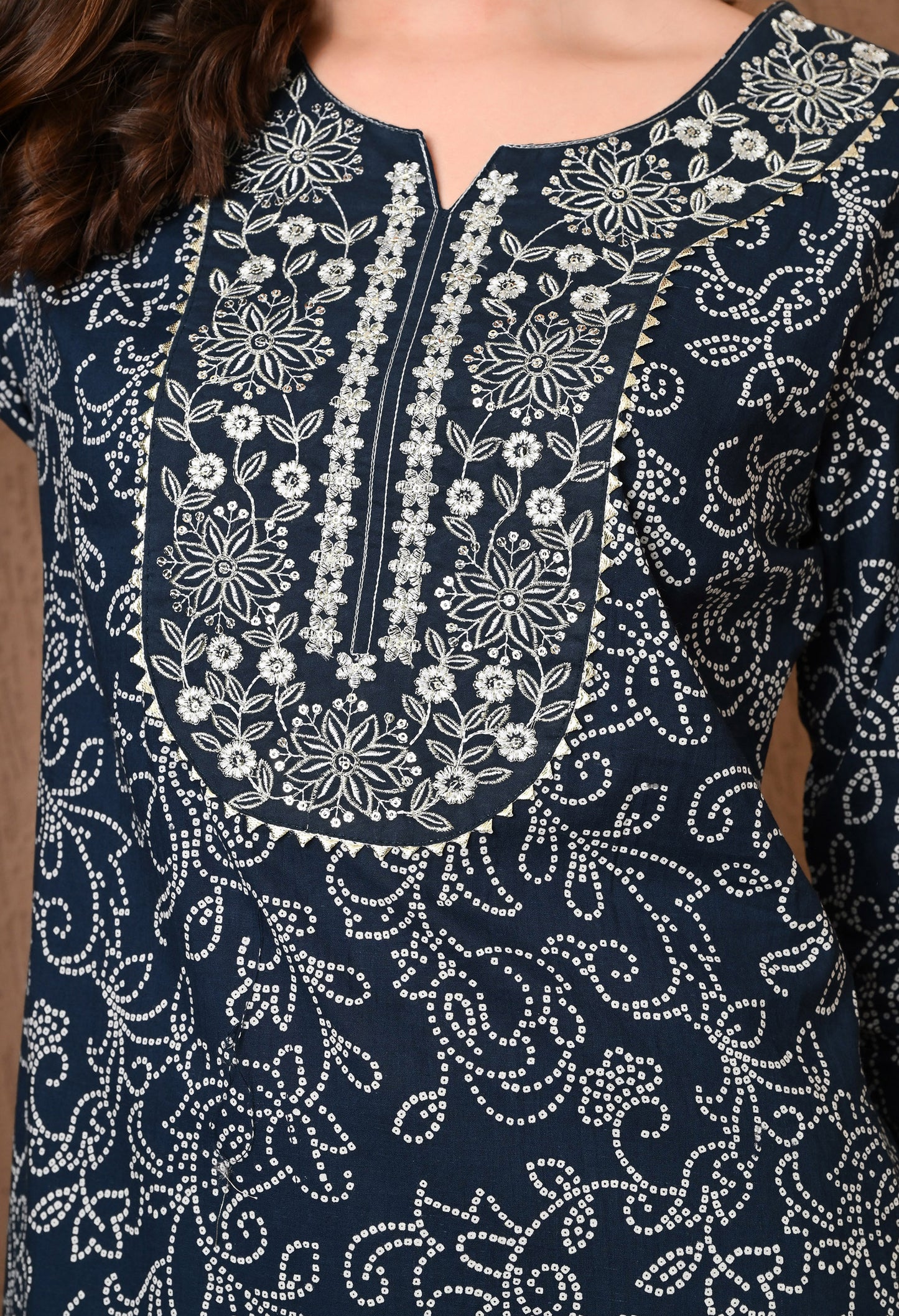 Bandhani Printed Notch Neck Pure Cotton Kurta Set With Dupatta