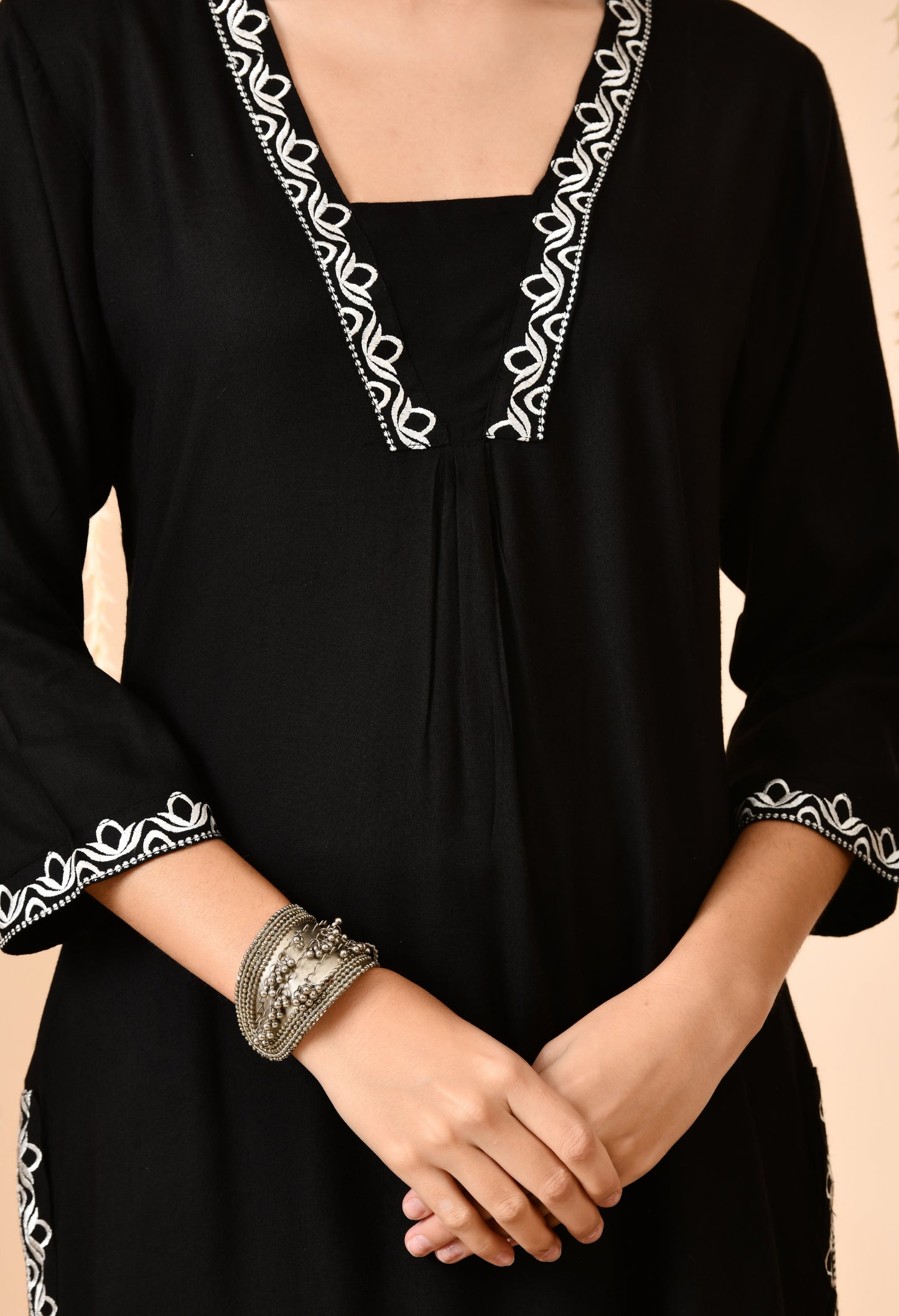Black Straight Kurta Set with Floral Printed Dupatta