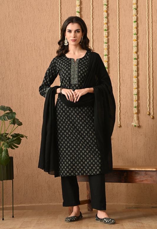 Ethnic Motifs Printed Regular Pure Cotton Kurta Set With Dupatta