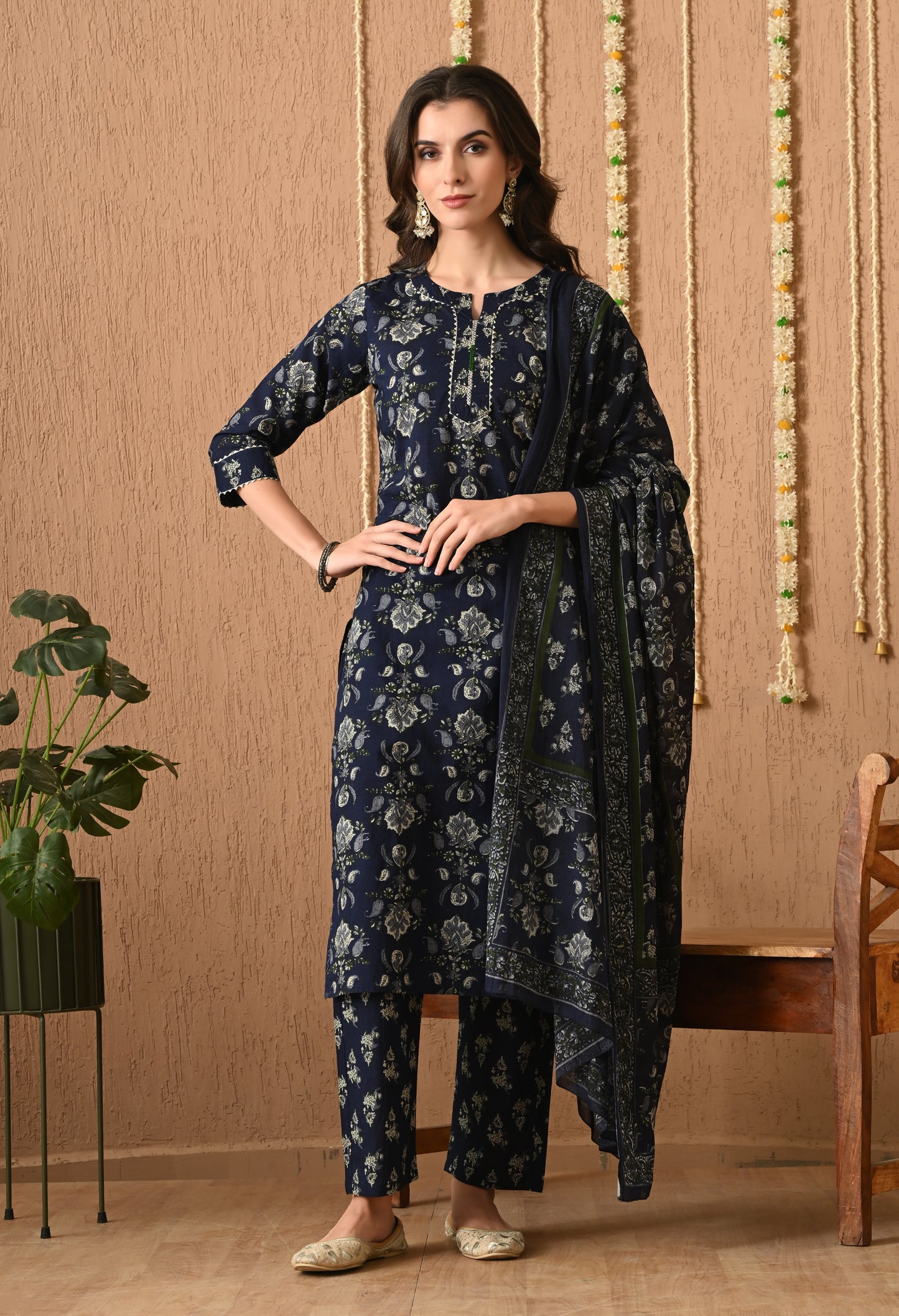 Floral Printed Pure Cotton Straight Kurta Set