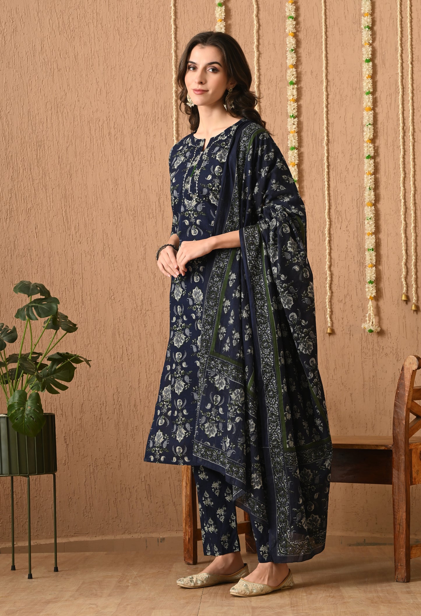 Floral Printed Pure Cotton Straight Kurta Set