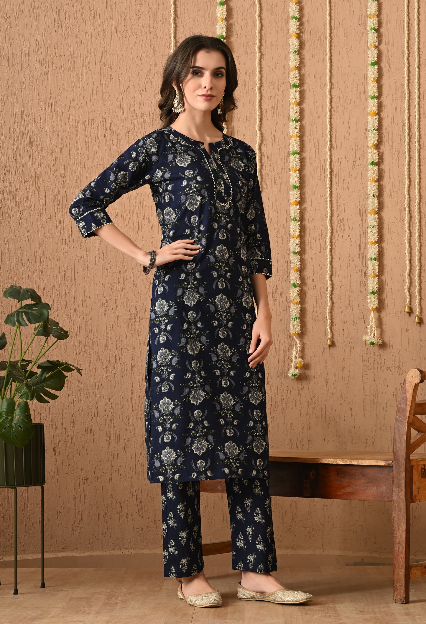 Floral Printed Pure Cotton Straight Kurta Set