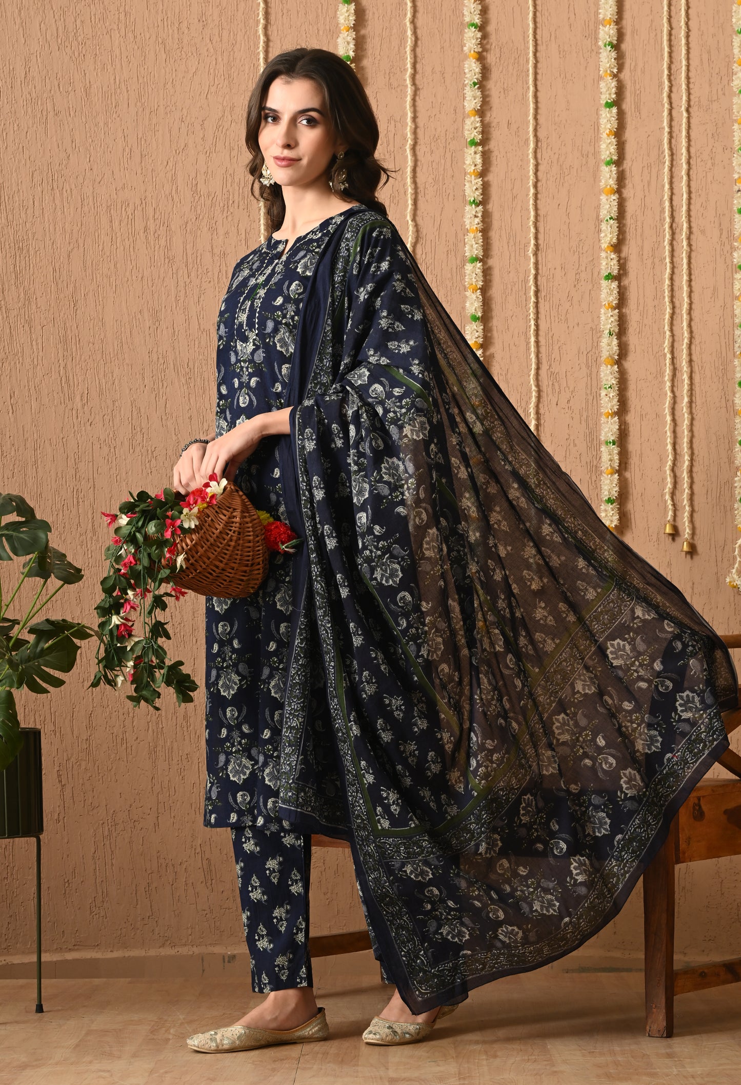 Floral Printed Pure Cotton Straight Kurta Set