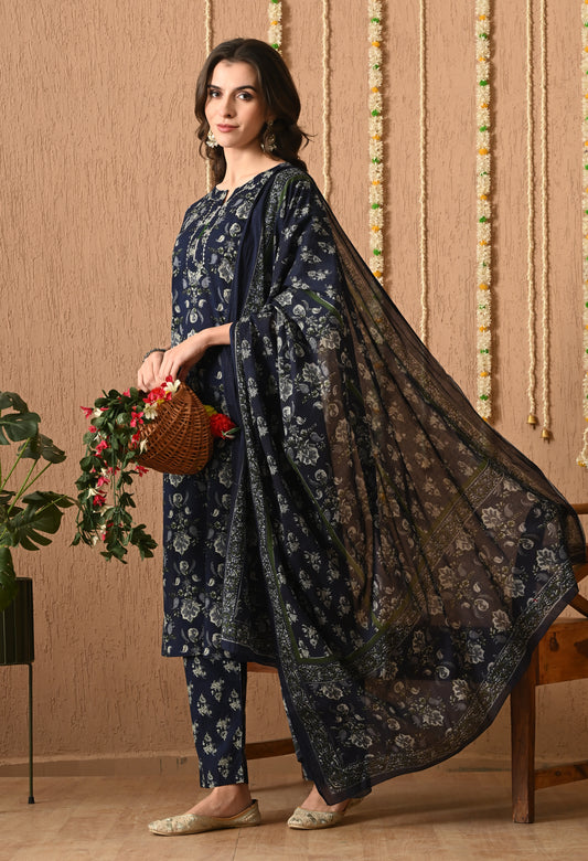 Floral Printed Pure Cotton Straight Kurta Set