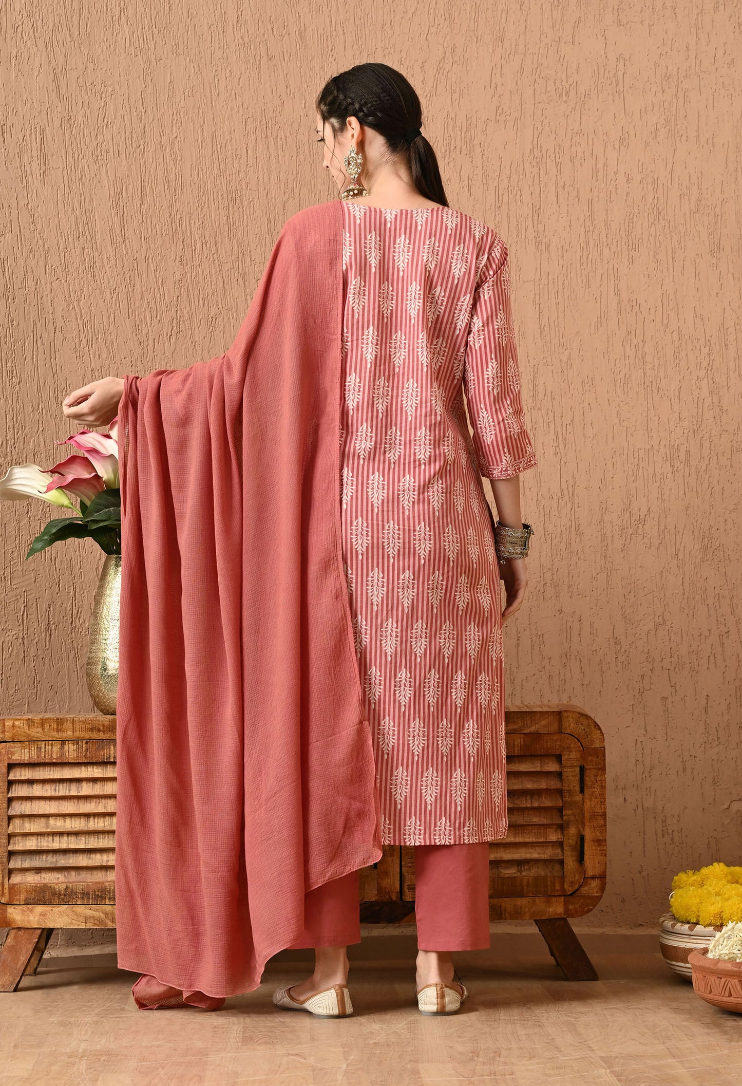 Floral Printed Pure Cotton Kurta Set With Dupatta