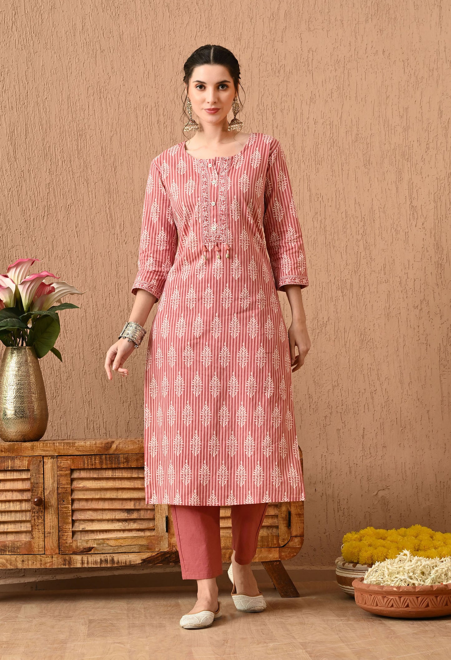 Floral Printed Pure Cotton Kurta Set With Dupatta