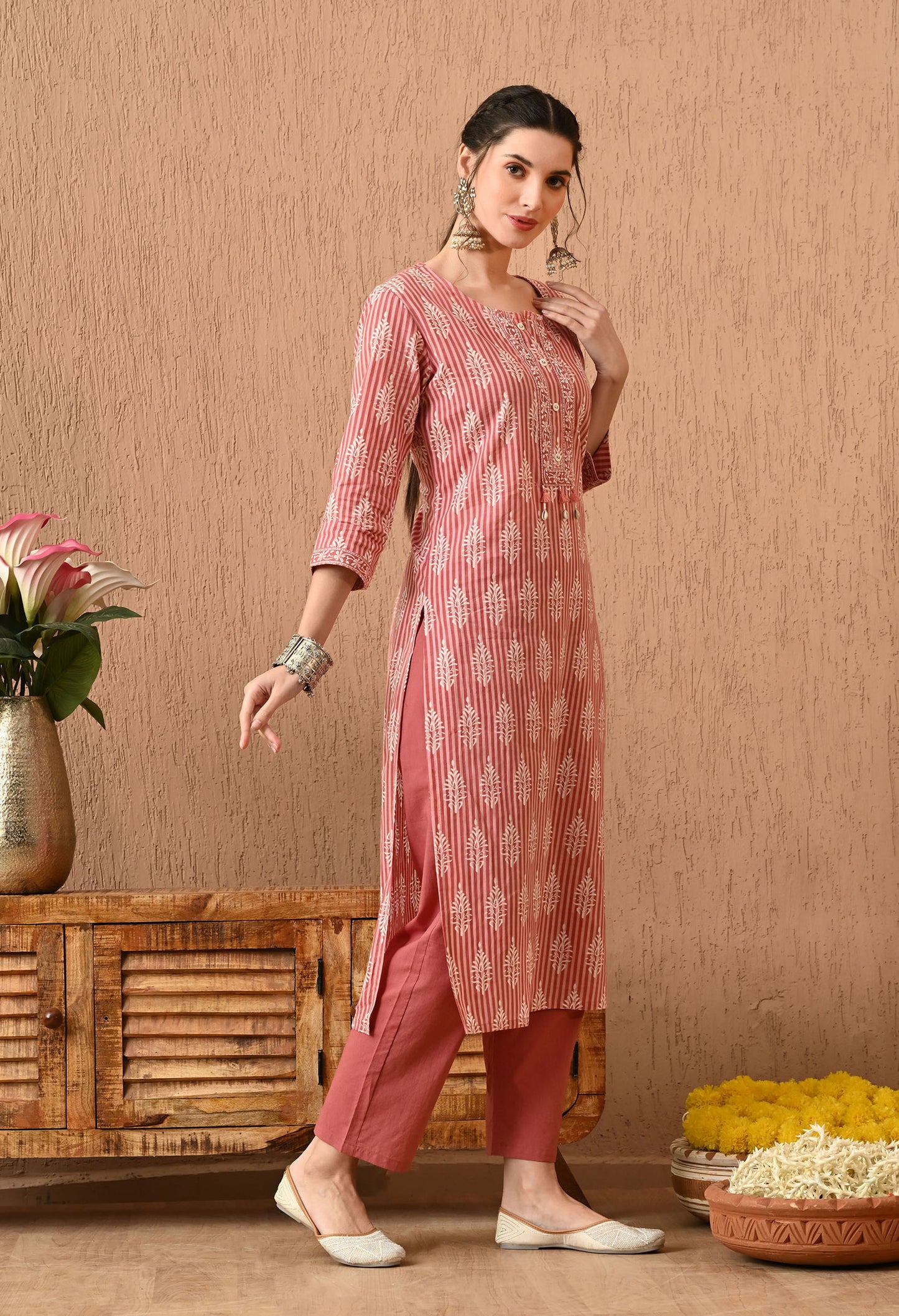 Floral Printed Pure Cotton Kurta Set With Dupatta