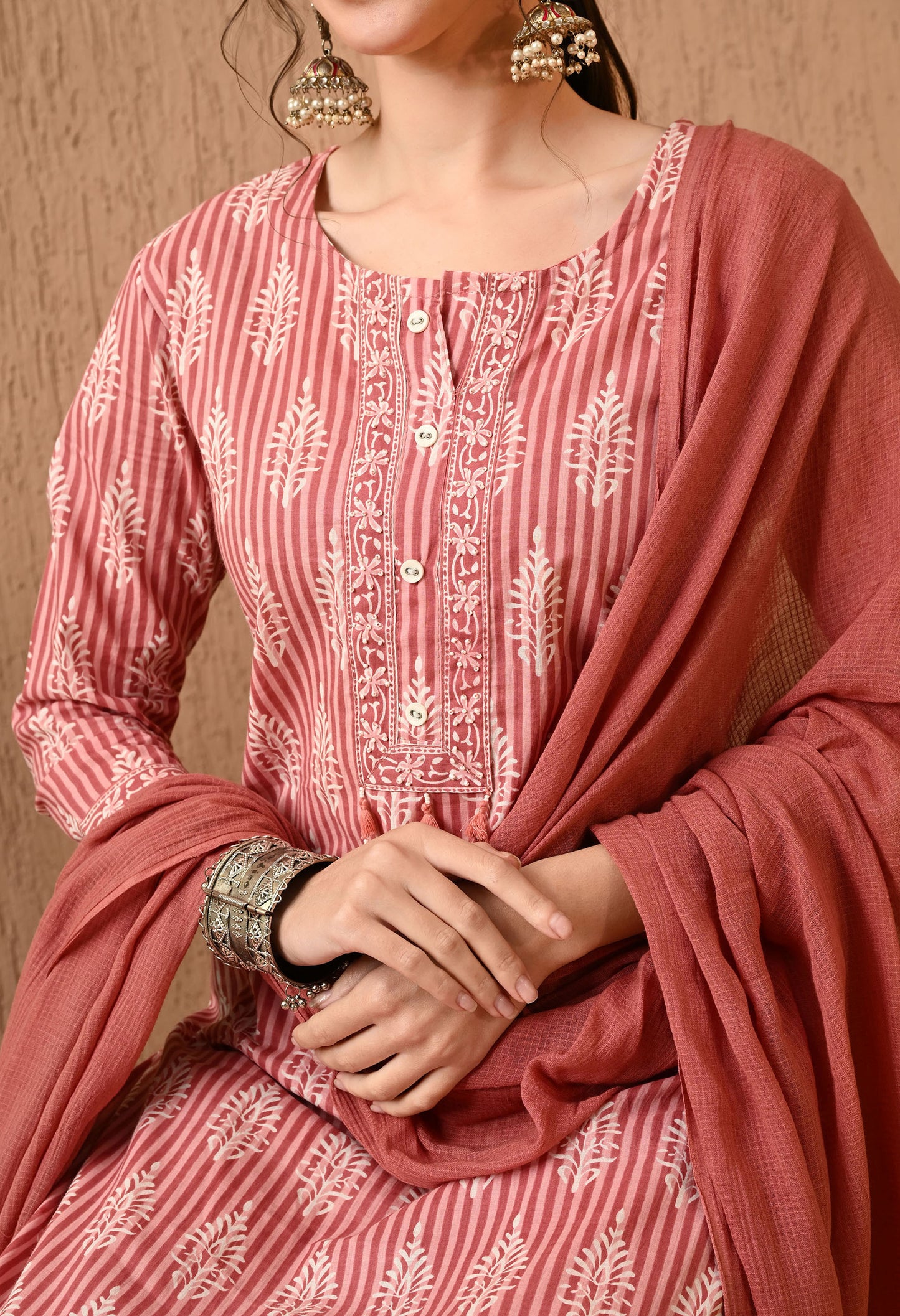 Floral Printed Pure Cotton Kurta Set With Dupatta