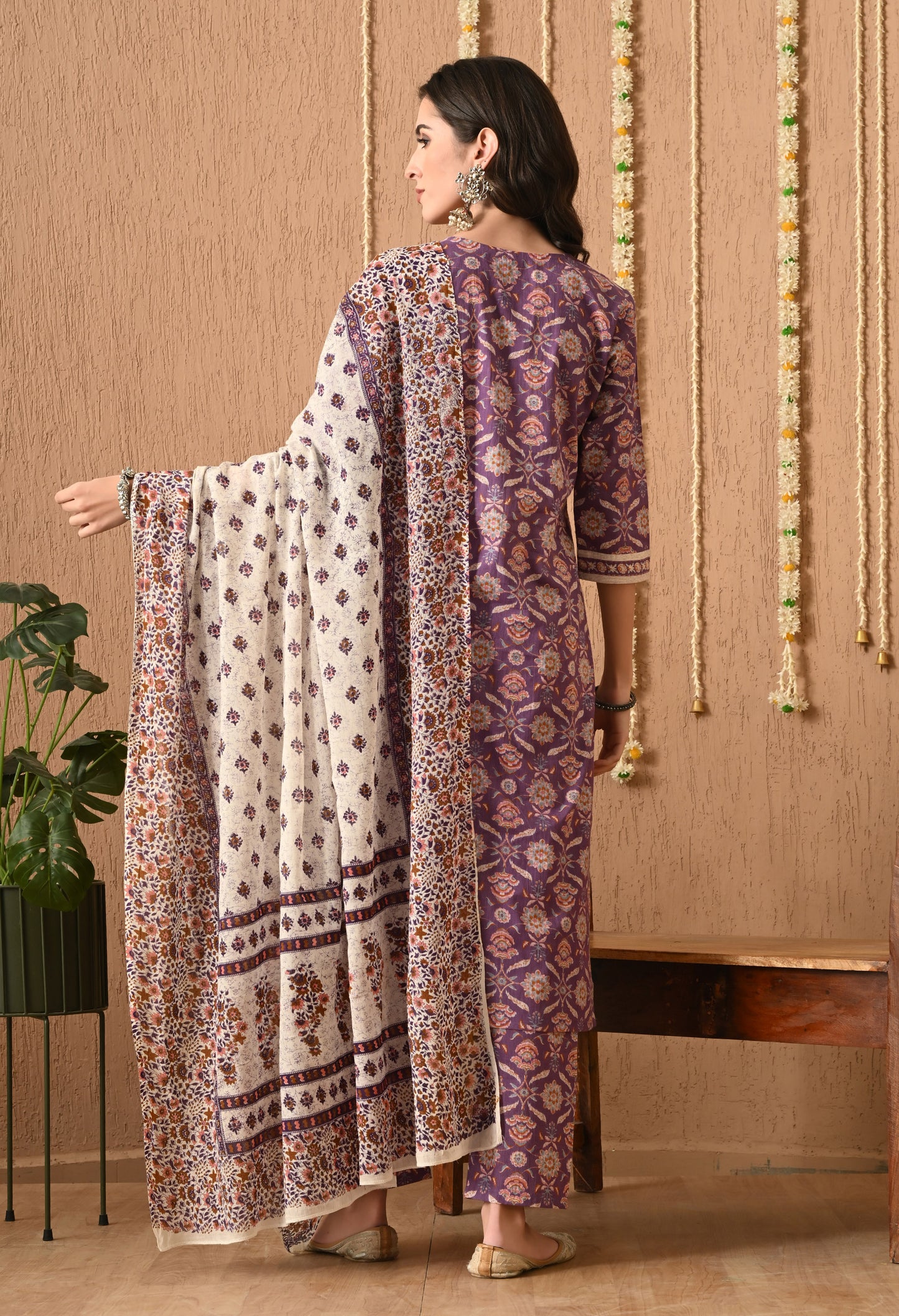 Floral Printed Regular Pure Cotton Straight Kurta Set With Dupatta