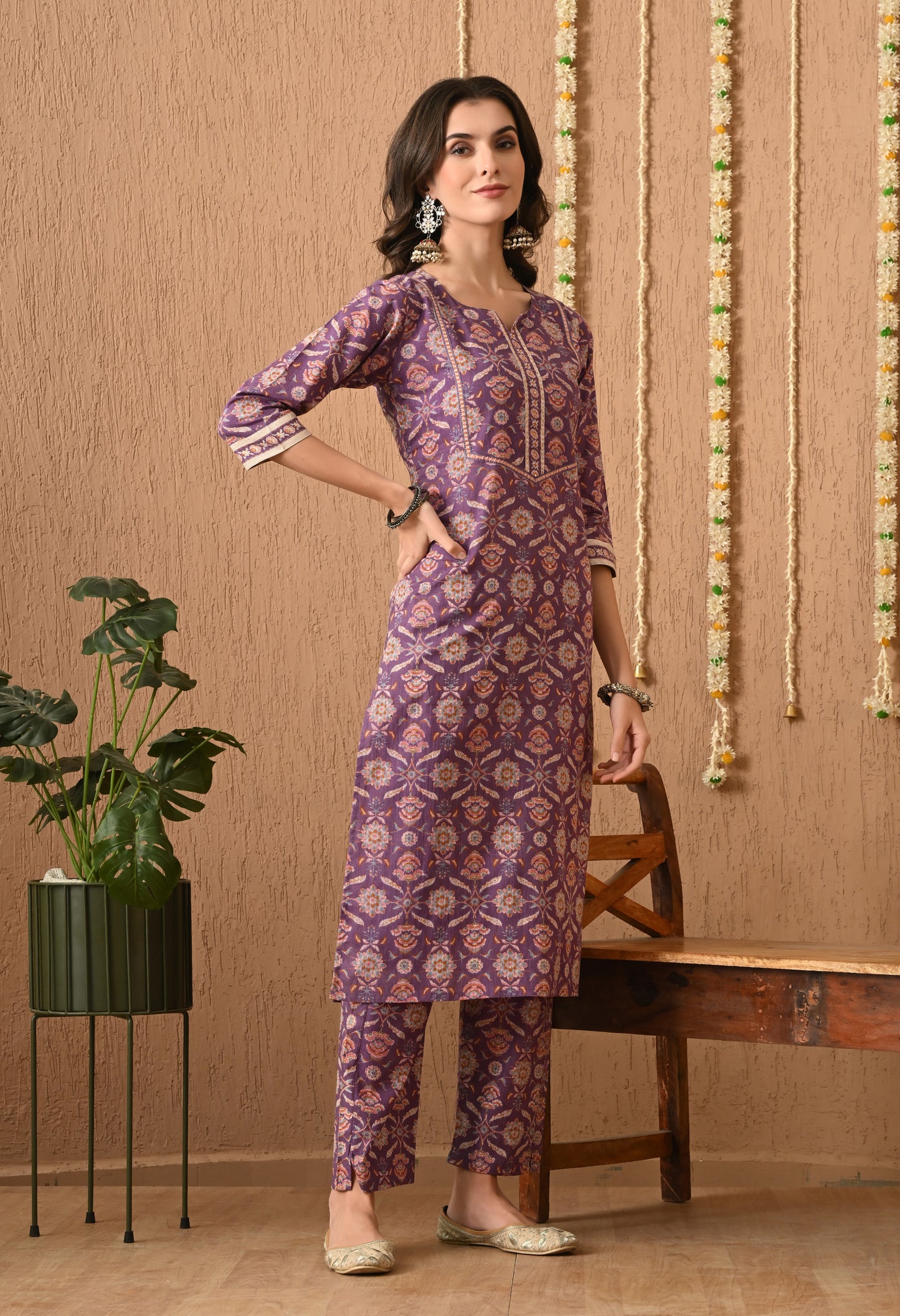 Floral Printed Regular Pure Cotton Straight Kurta Set With Dupatta