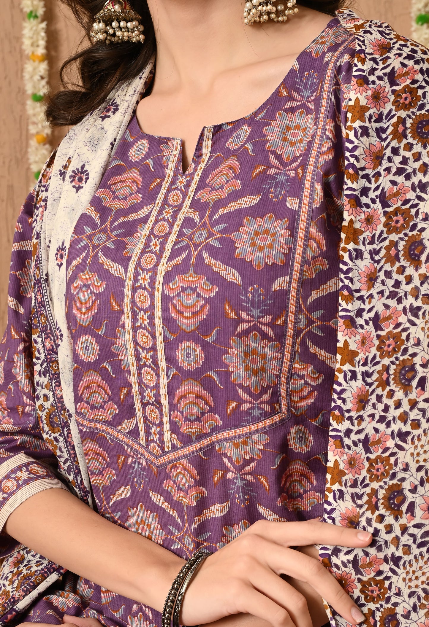 Floral Printed Regular Pure Cotton Straight Kurta Set With Dupatta