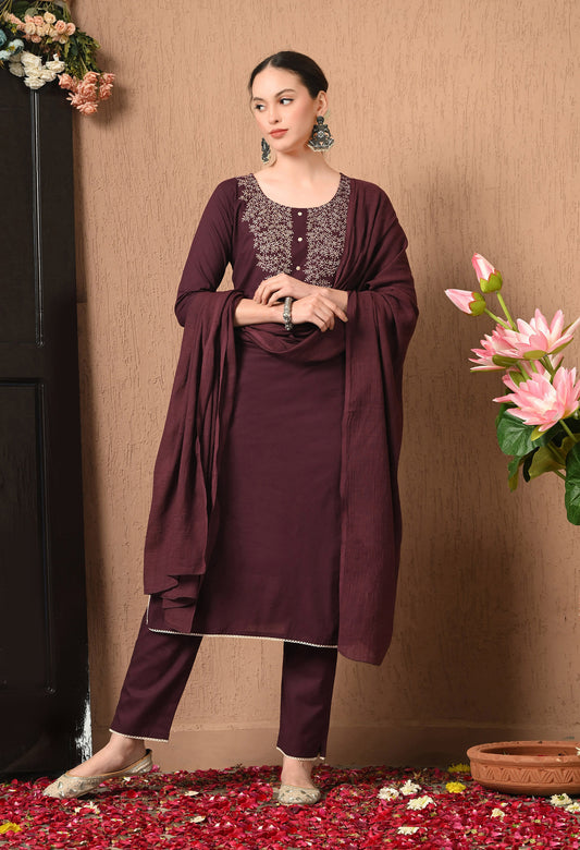Ethnic Embroidered Kurta Set With Dupatta