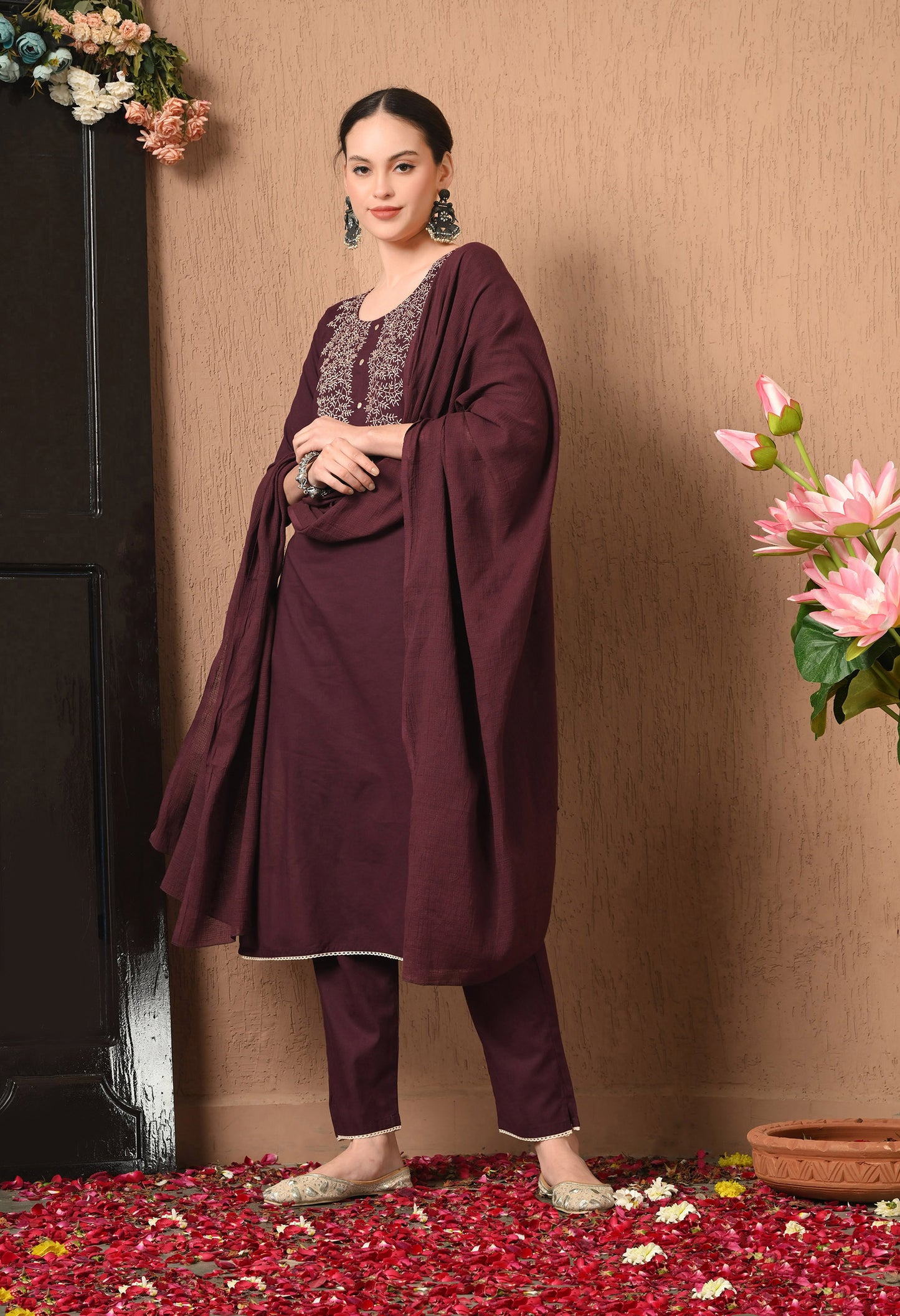 Ethnic Embroidered Kurta Set With Dupatta