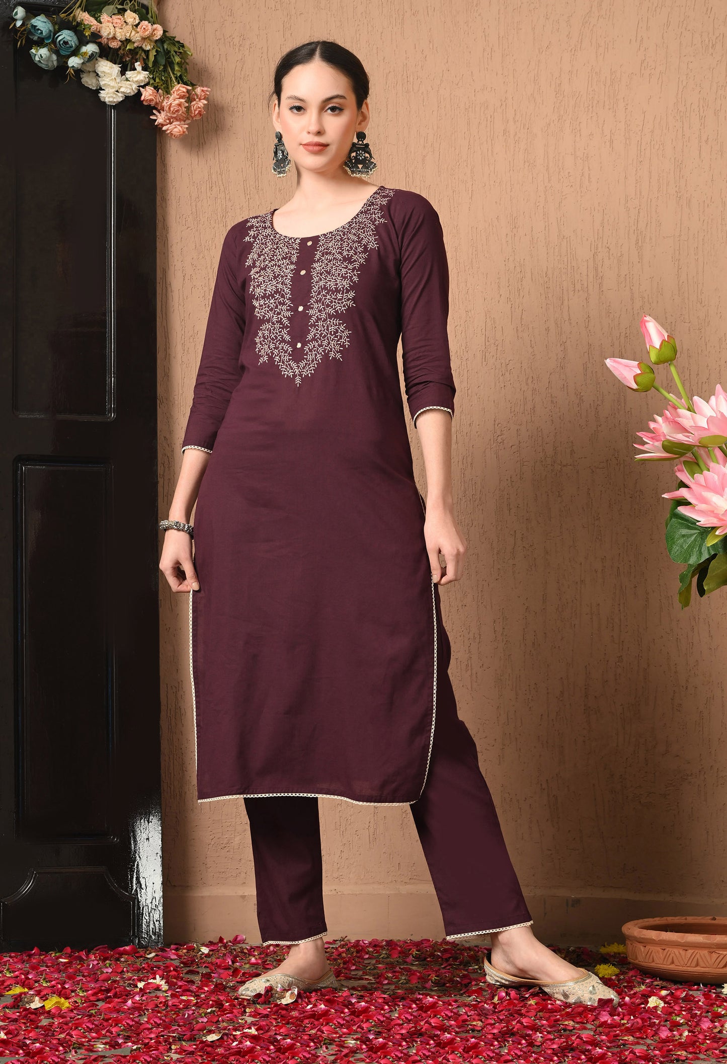 Ethnic Embroidered Kurta Set With Dupatta