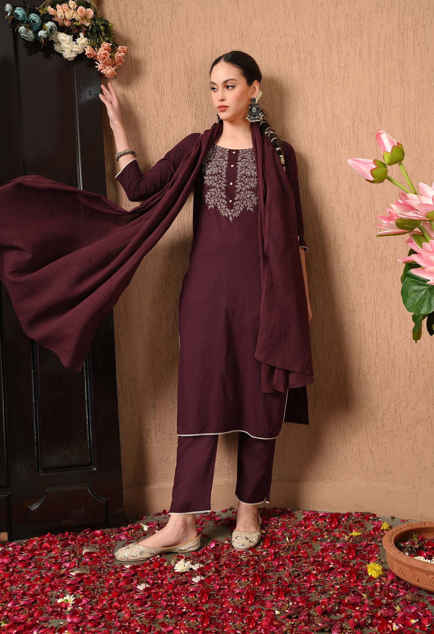 Ethnic Embroidered Kurta Set With Dupatta