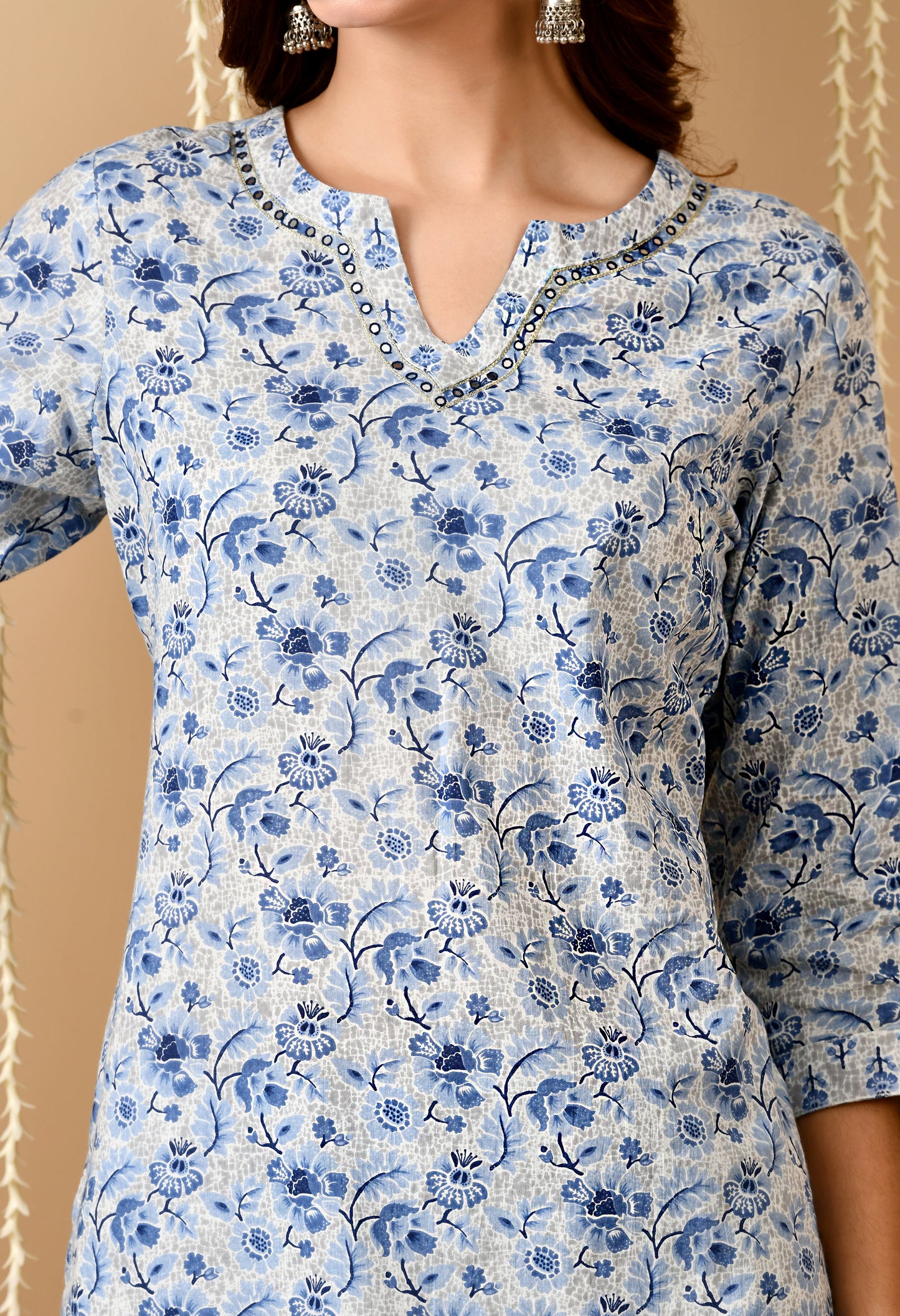 Floral Print Straight Kurta Set With Dupatta