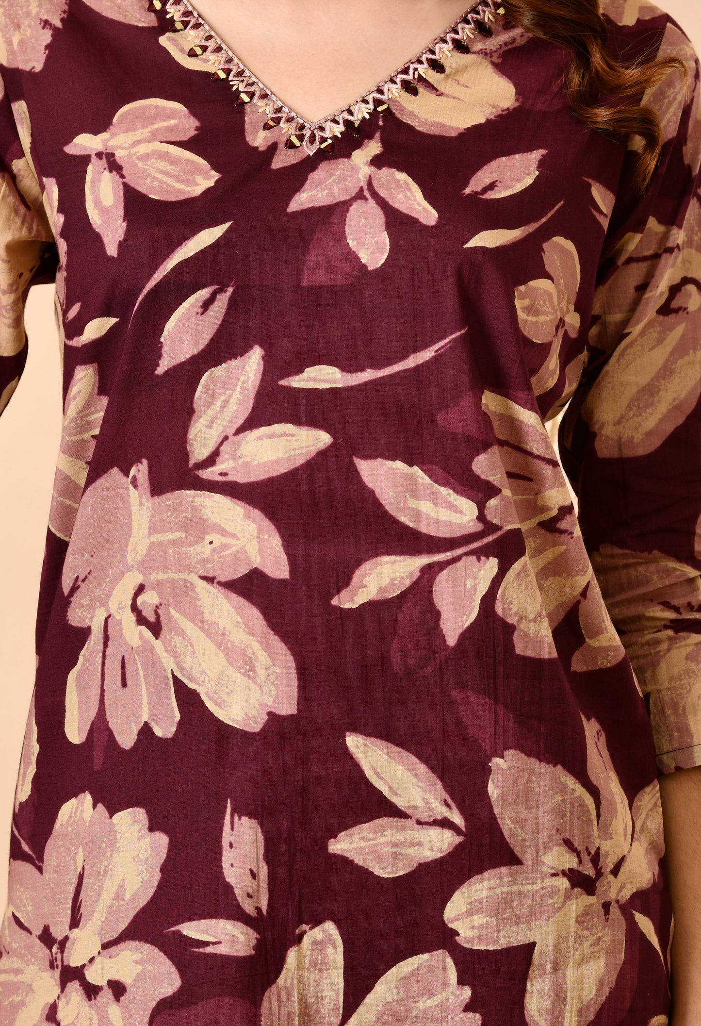 Floral Printed V-Neck Regular Pure Cotton Kurta Set With Dupatta