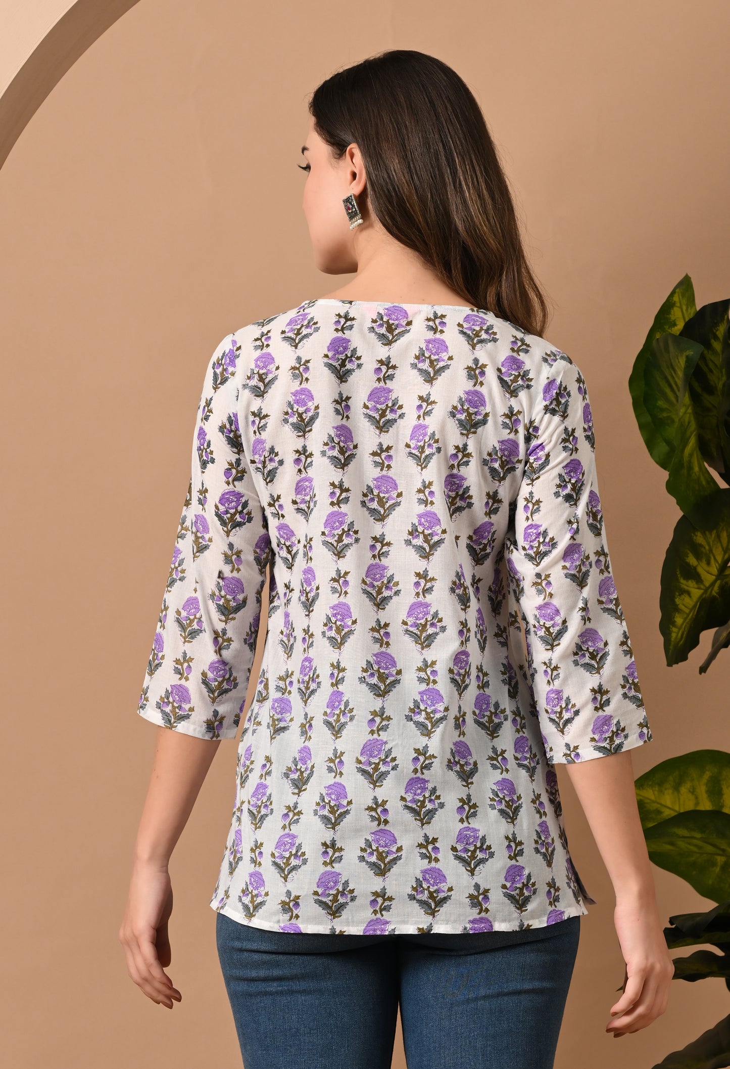 Floral Printed Mandarin Collar Pure Cotton Straight Kurti