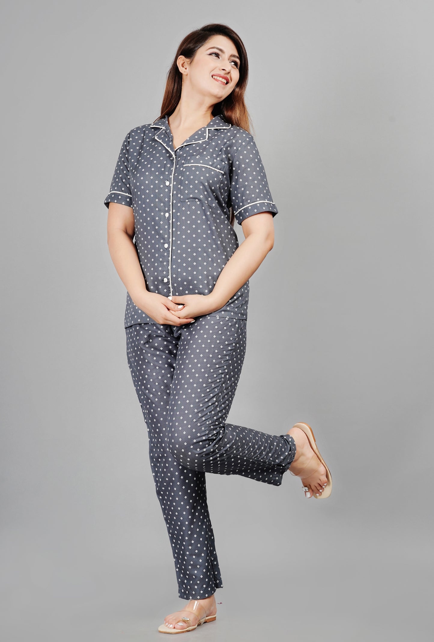 Geometric Printed Rayon Night suit